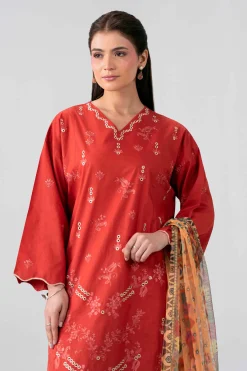3 Piece - Printed Embroidered Suit - PE26-513