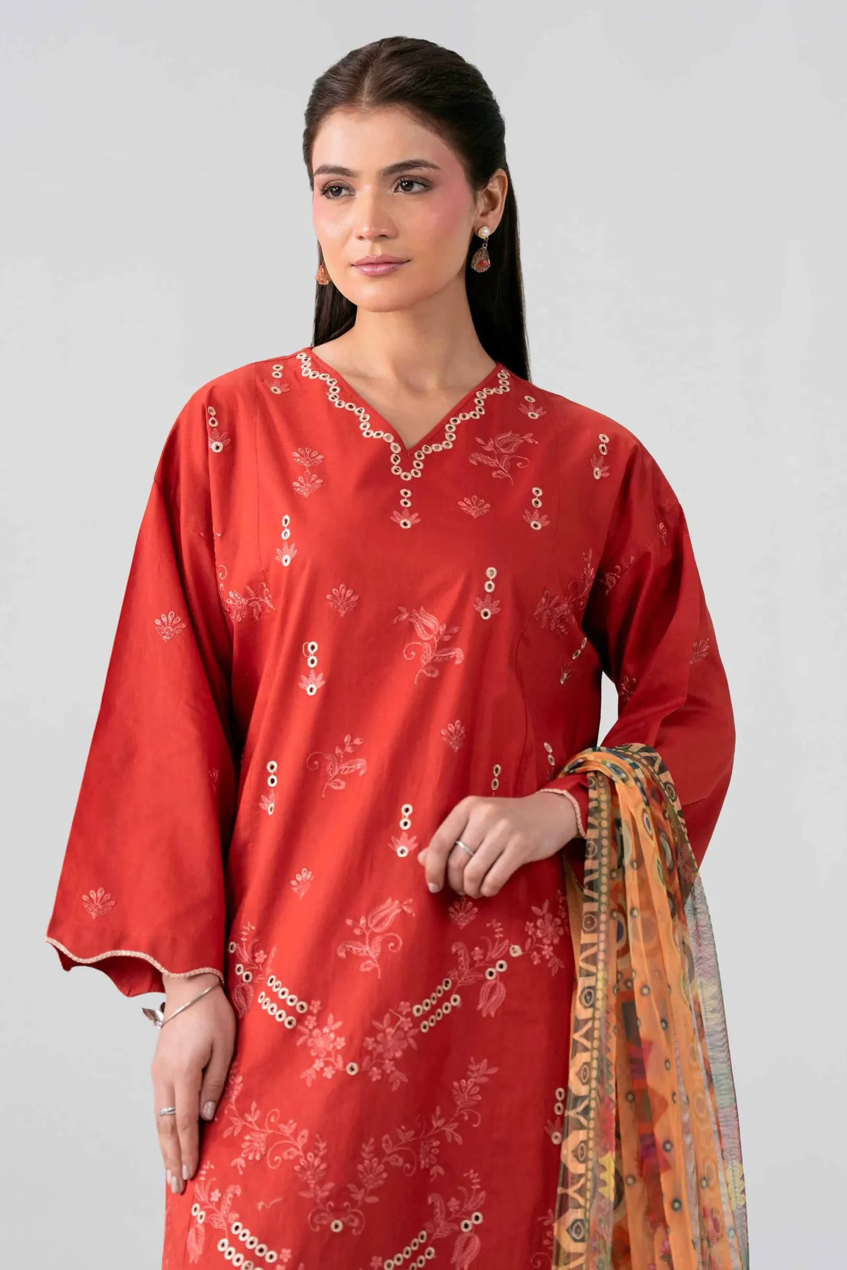 3 Piece - Printed Embroidered Suit - PE26-513