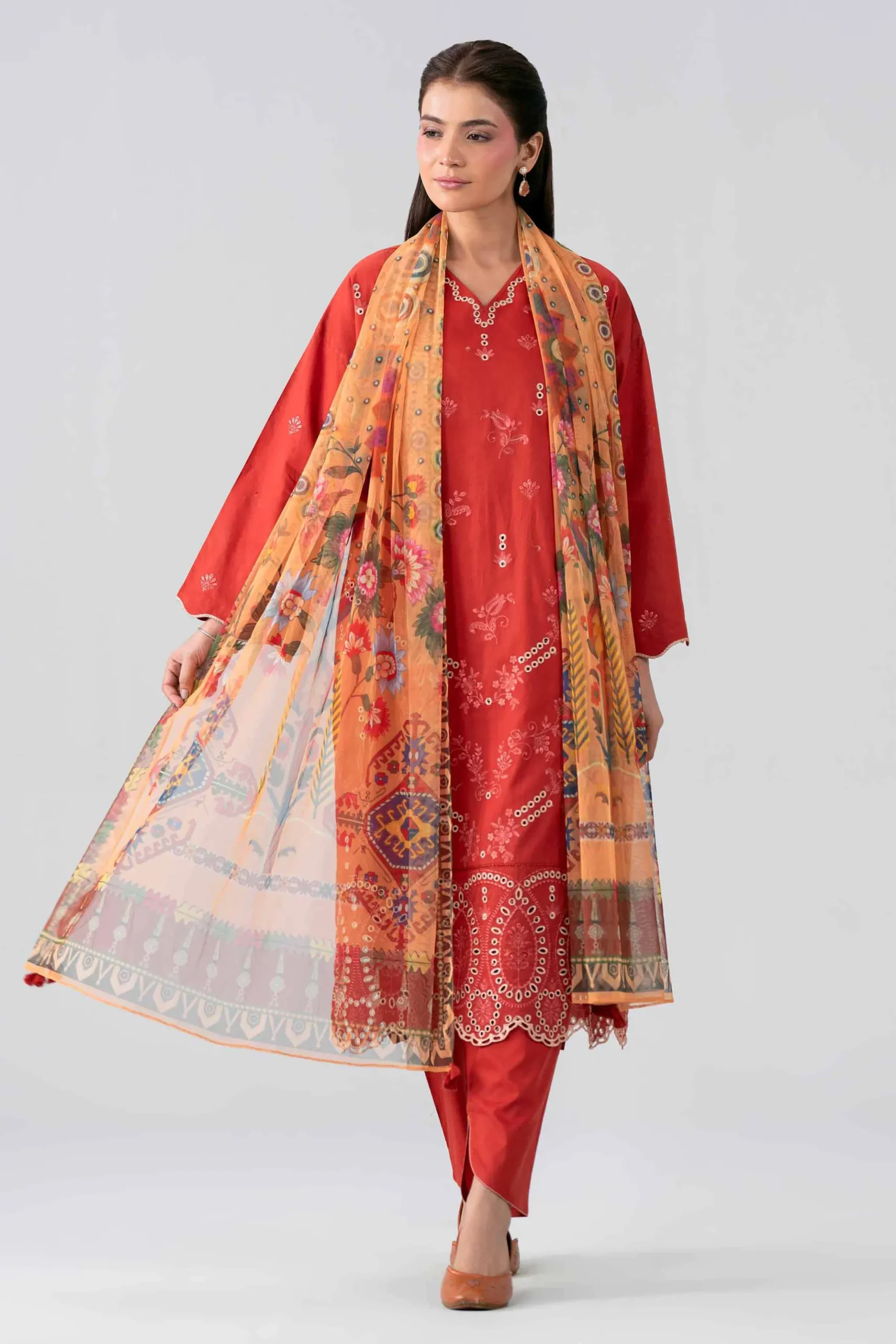 3 Piece - Printed Embroidered Suit - PE26-513