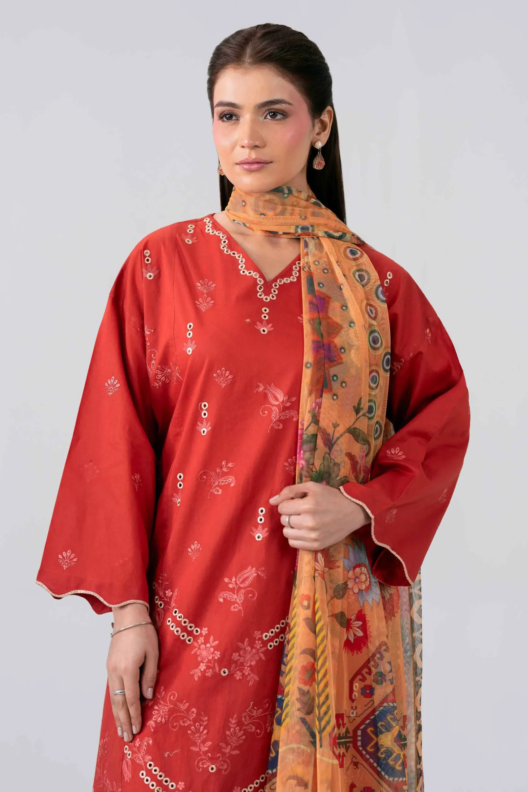 3 Piece - Printed Embroidered Suit - PE26-513