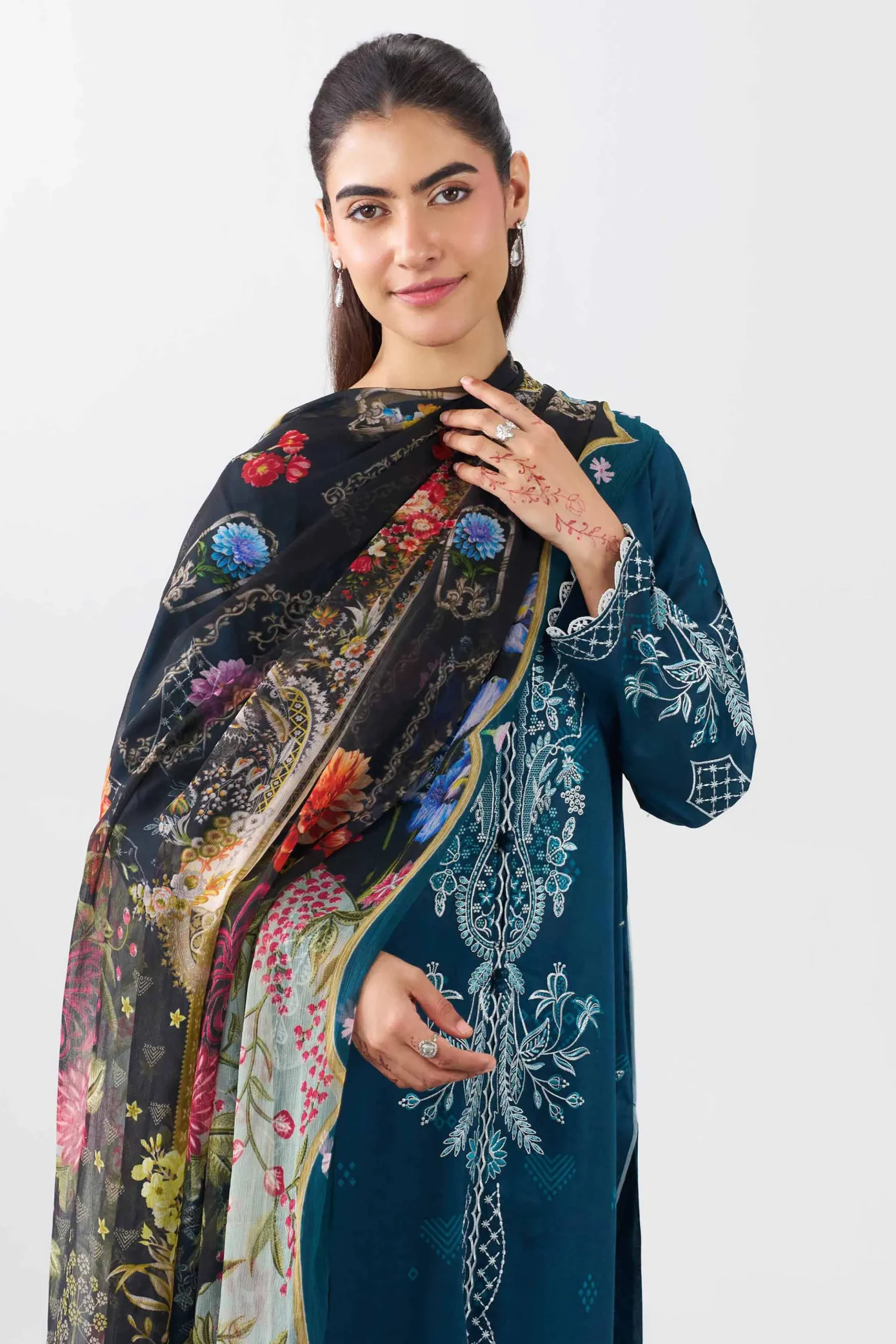 3 Piece - Printed Embroidered Suit - PE26-519