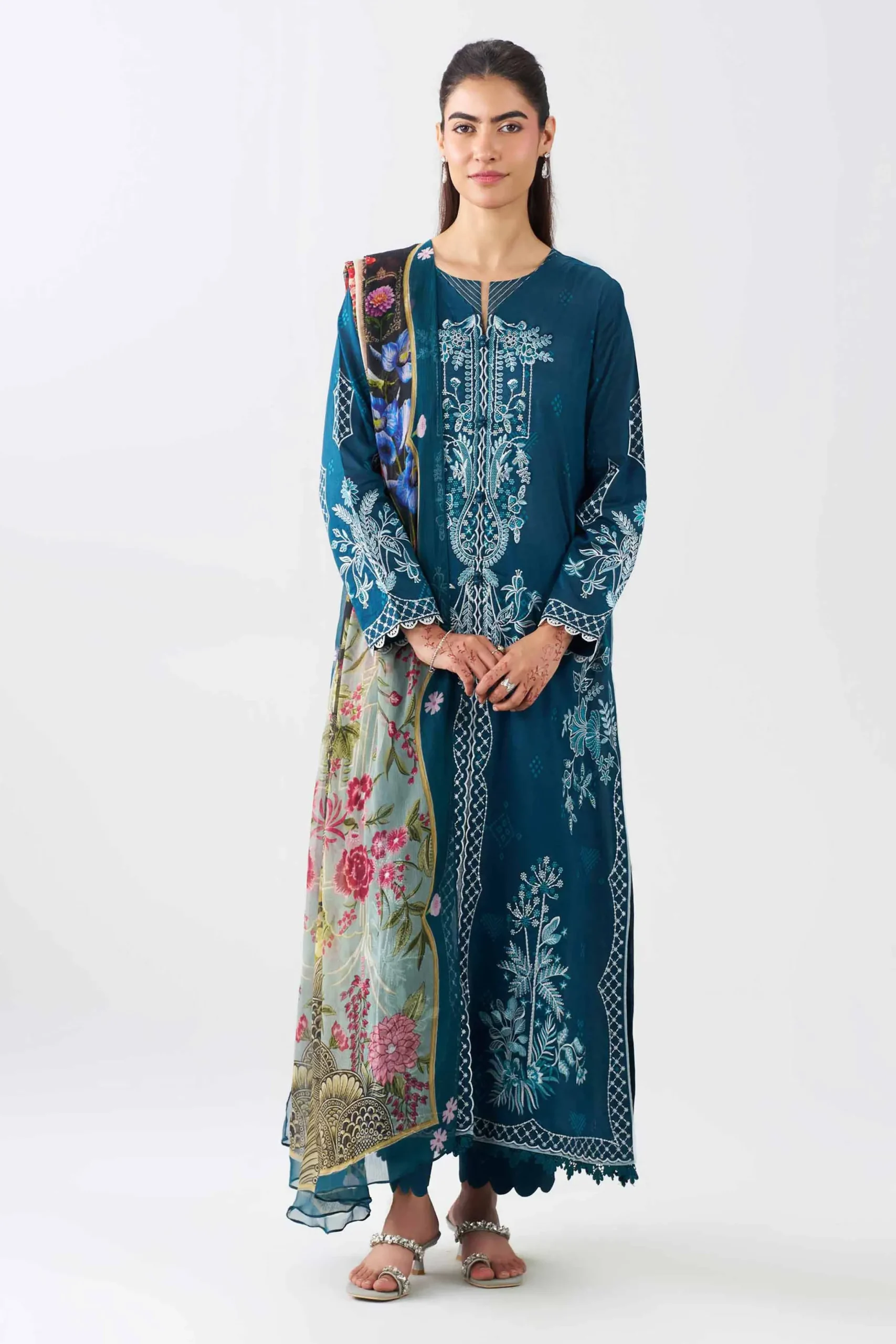 3 Piece - Printed Embroidered Suit - PE26-519