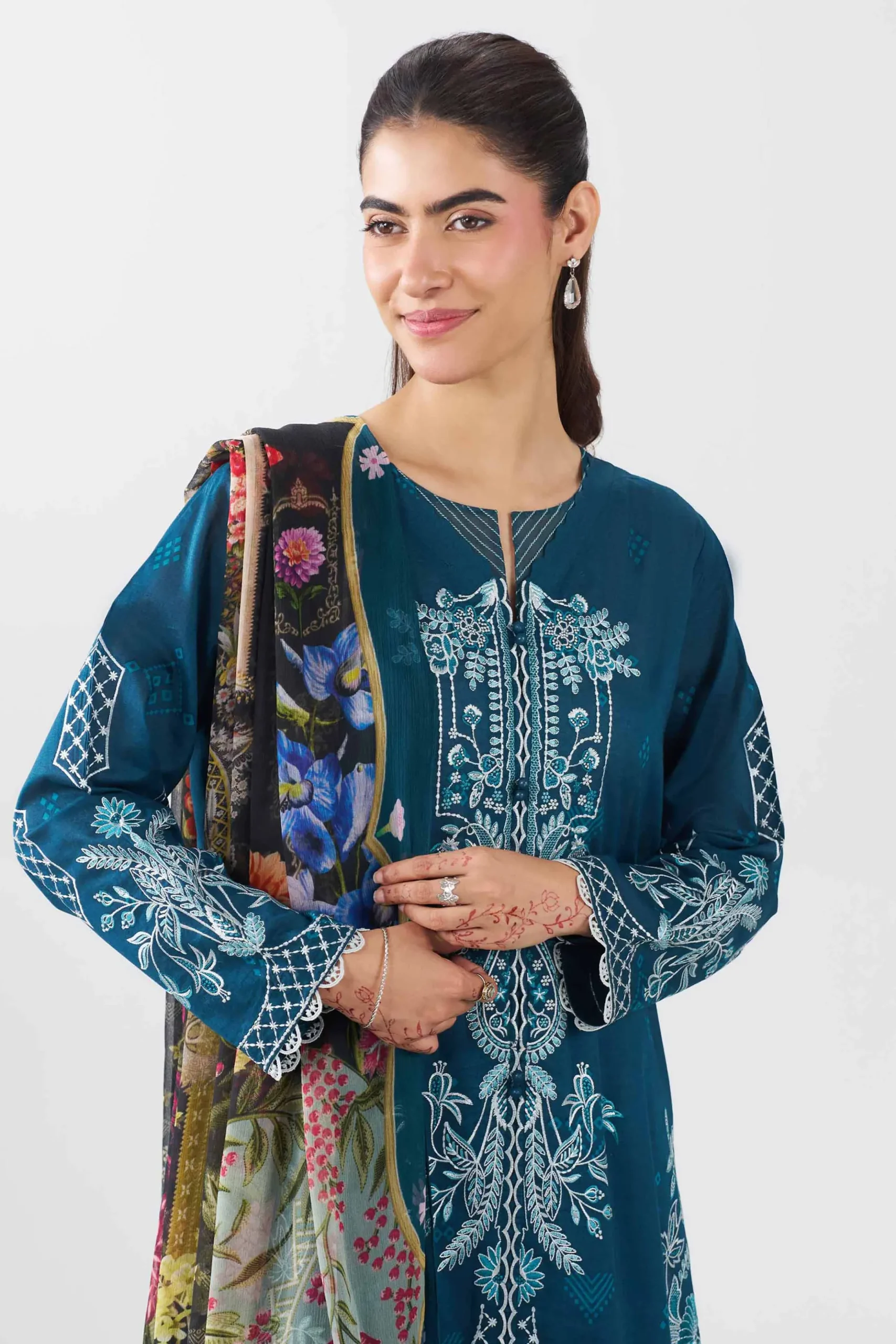 3 Piece - Printed Embroidered Suit - PE26-519