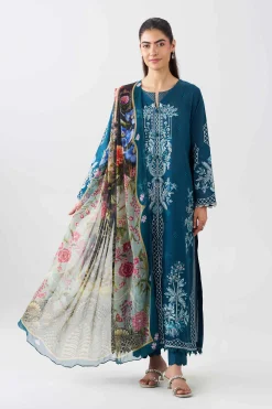 3 Piece - Printed Embroidered Suit - PE26-519