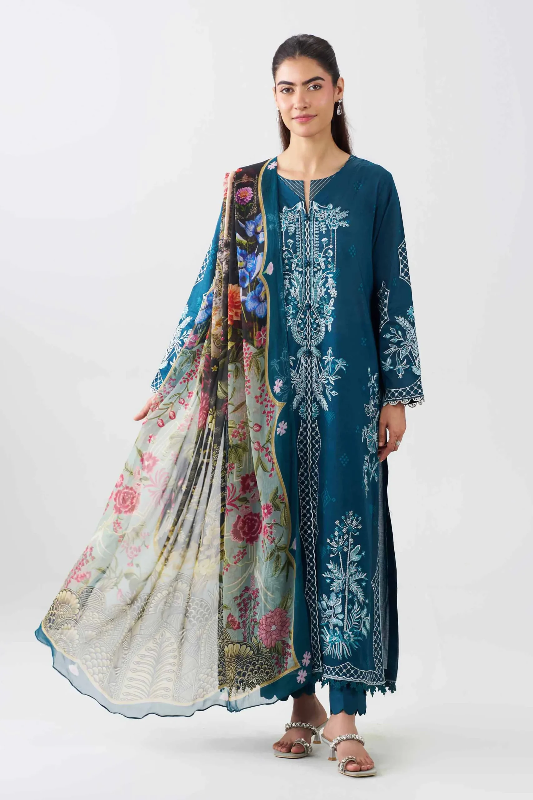 3 Piece - Printed Embroidered Suit - PE26-519