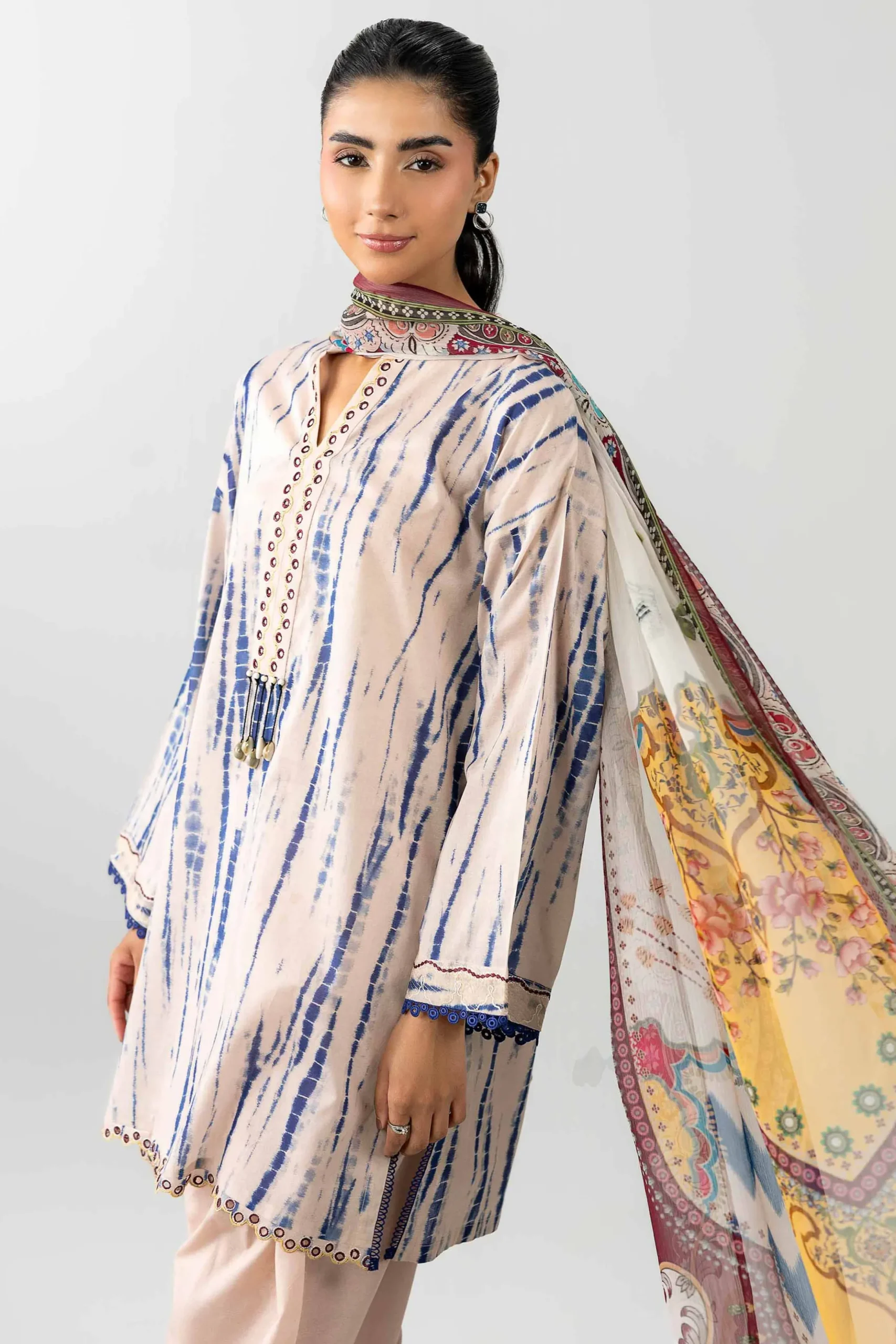 3 Piece - Printed Embroidered Suit - PE26-521