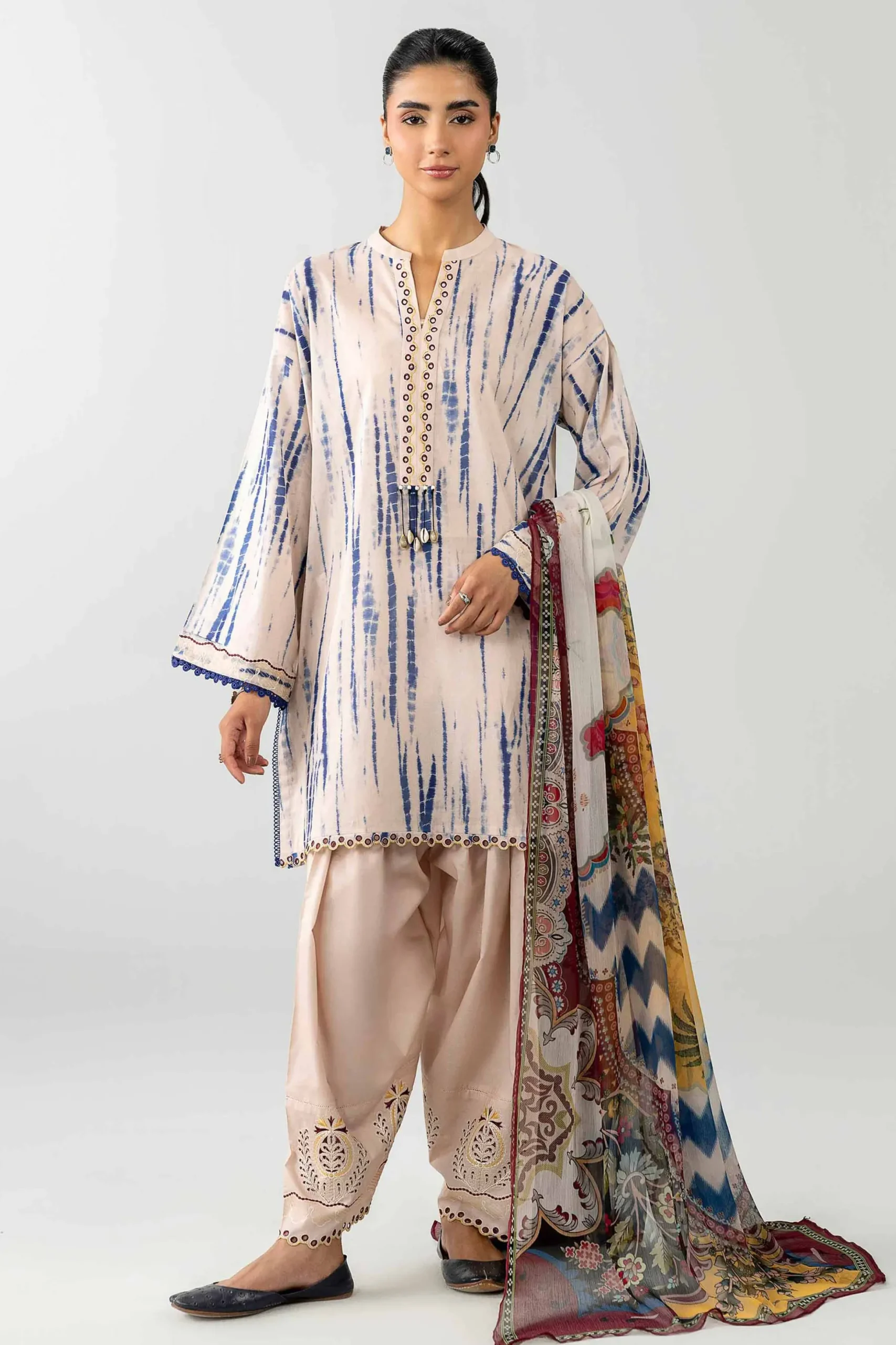 3 Piece - Printed Embroidered Suit - PE26-521