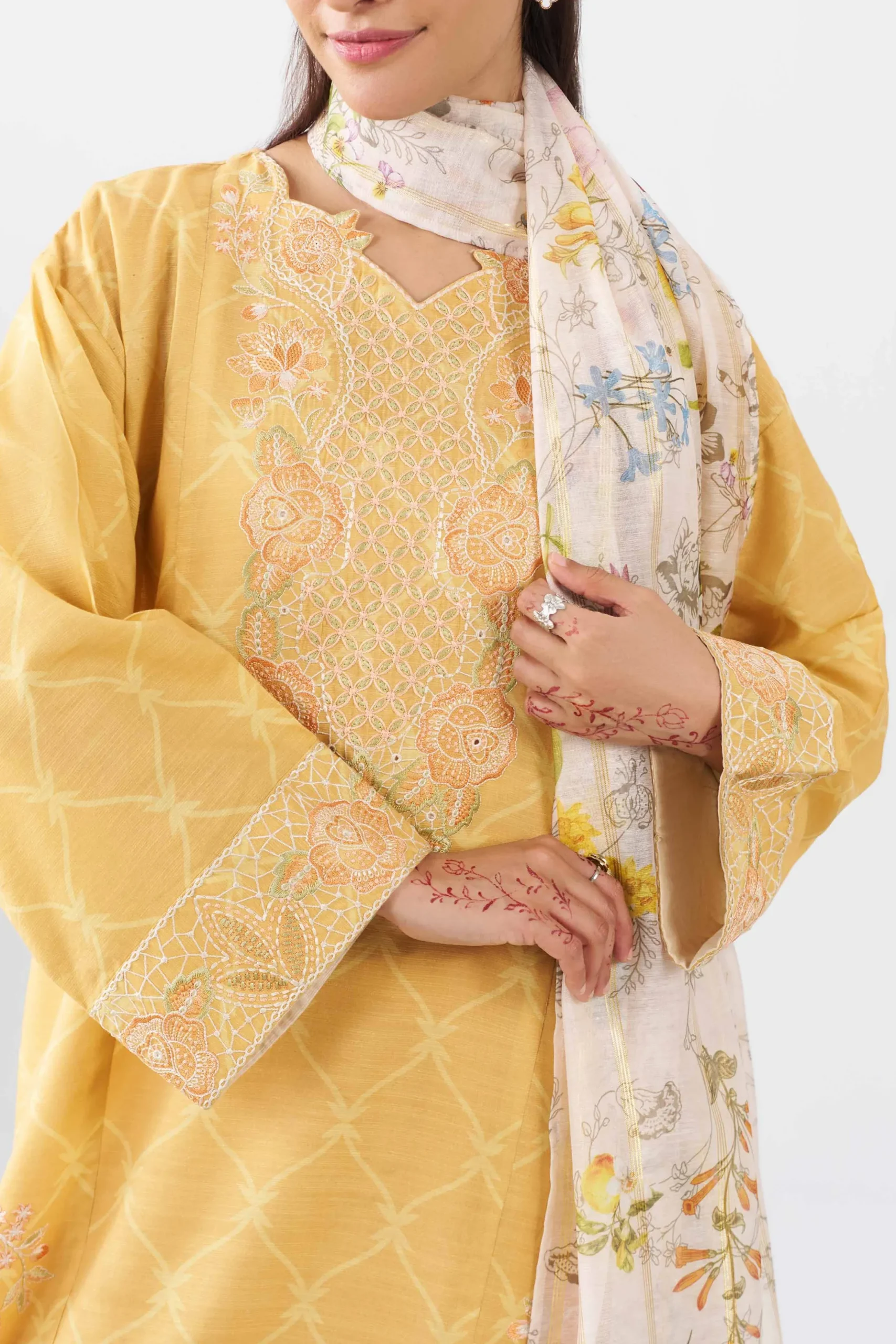 3 Piece - Printed Embroidered Suit - PE26-522