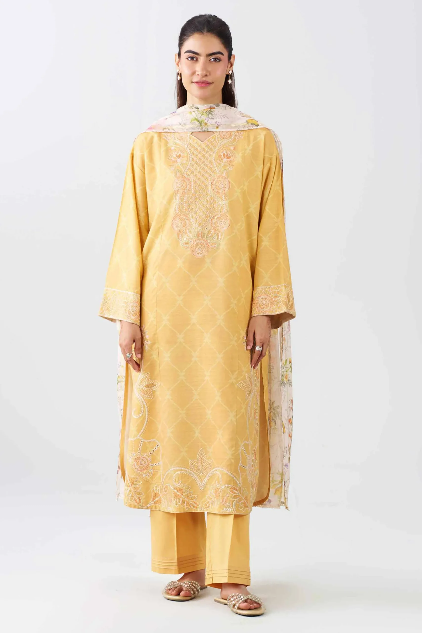 3 Piece - Printed Embroidered Suit - PE26-522