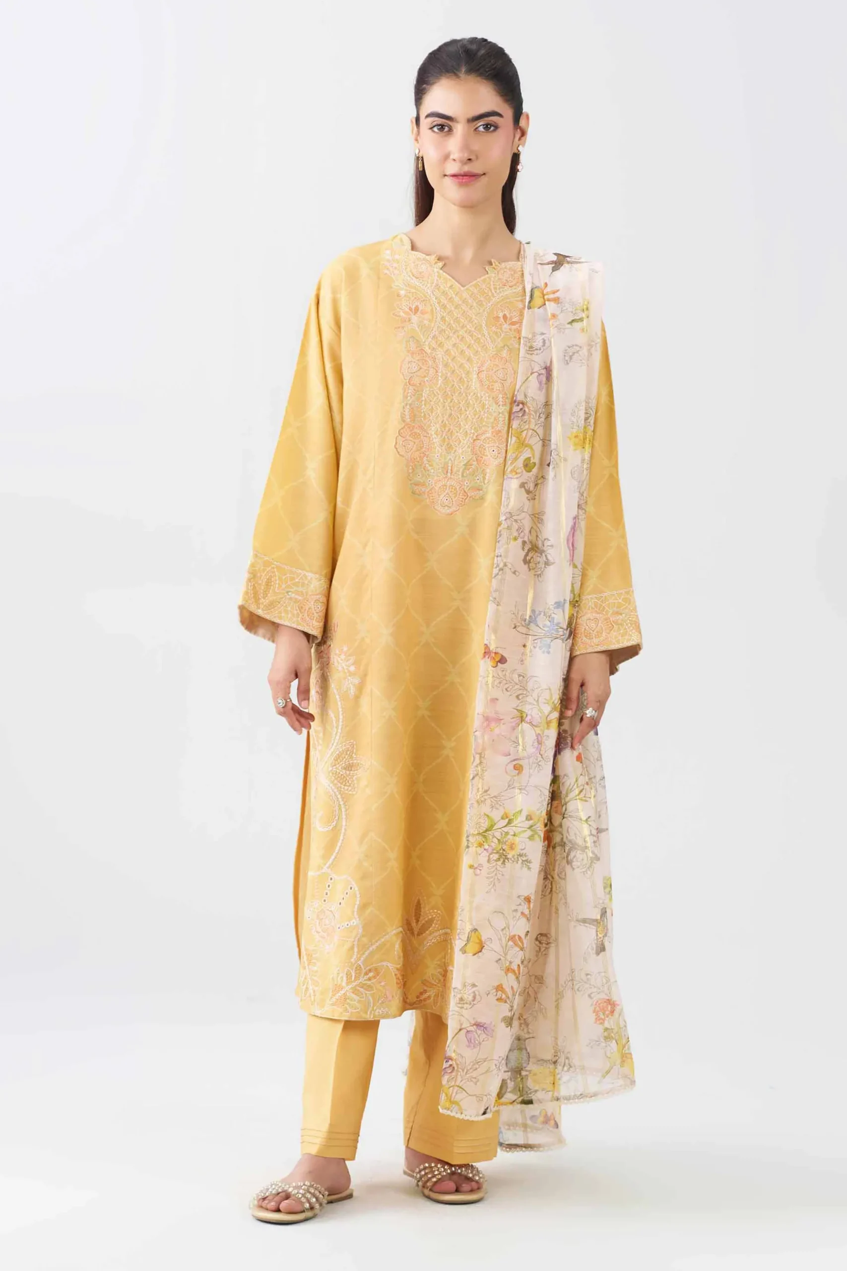 3 Piece - Printed Embroidered Suit - PE26-522