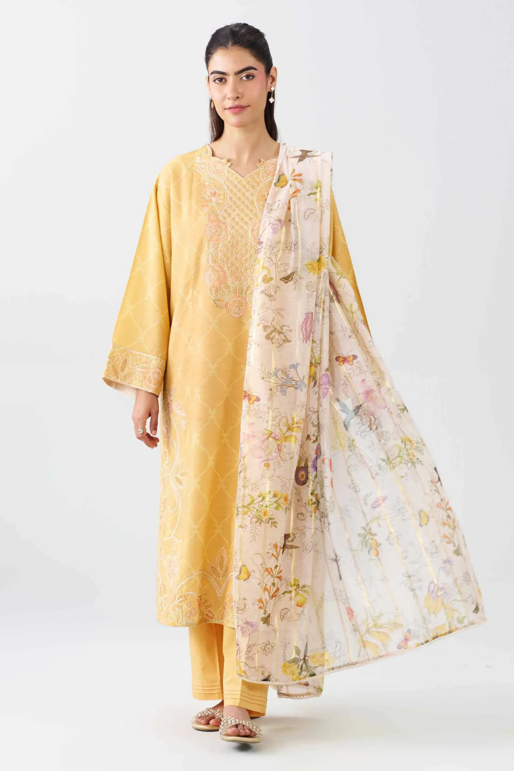 3 Piece - Printed Embroidered Suit - PE26-522