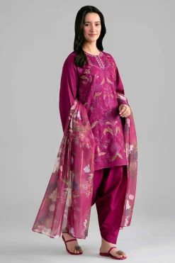 3 Piece - Printed Embroidered Suit - PE26-526