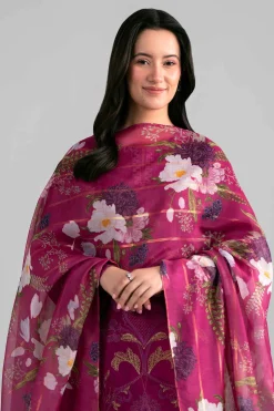 3 Piece - Printed Embroidered Suit - PE26-526
