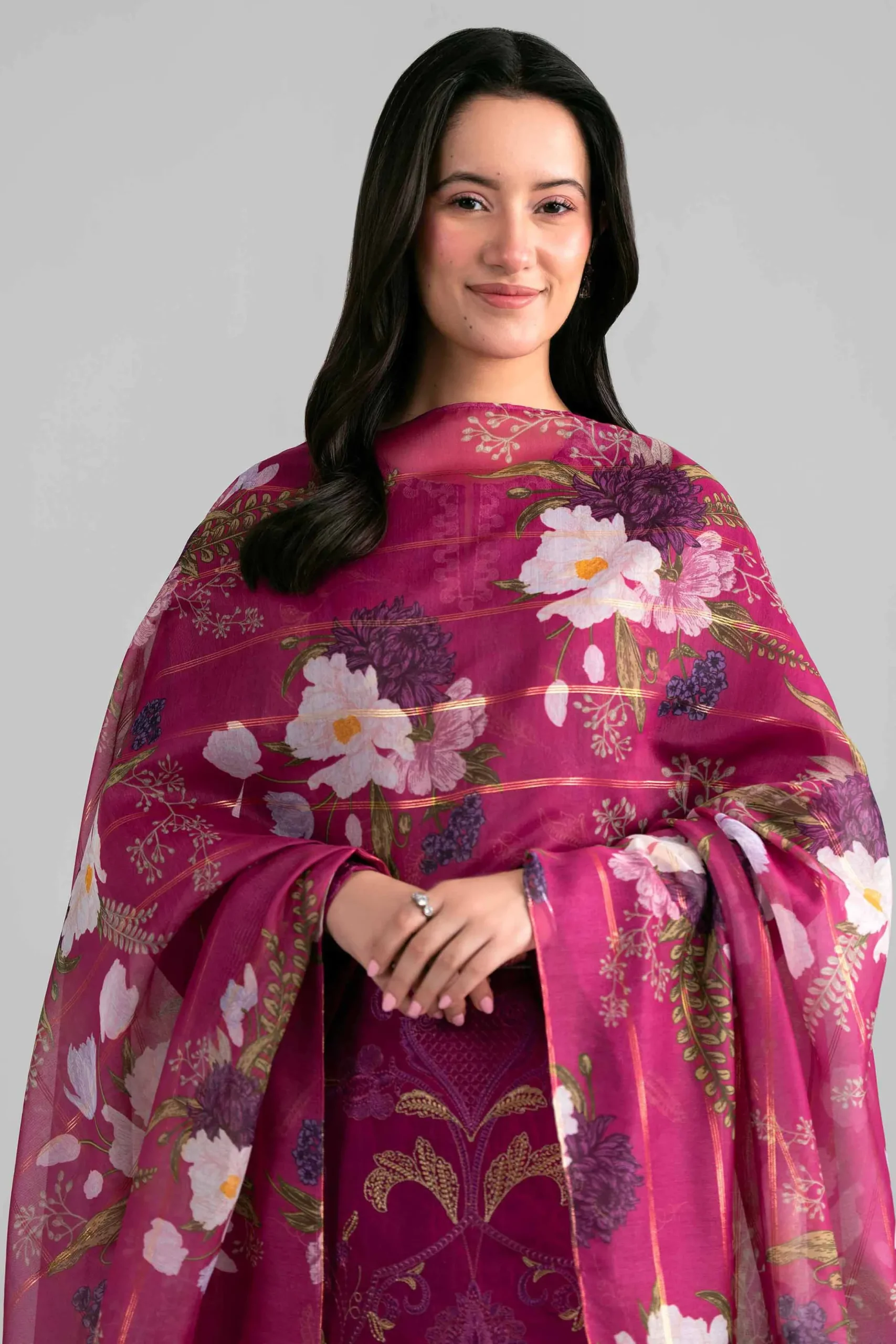 3 Piece - Printed Embroidered Suit - PE26-526