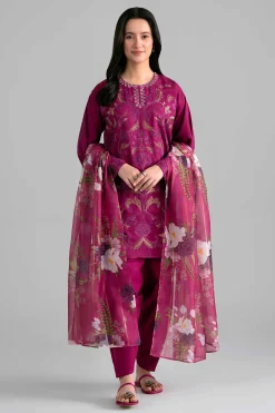 3 Piece - Printed Embroidered Suit - PE26-526