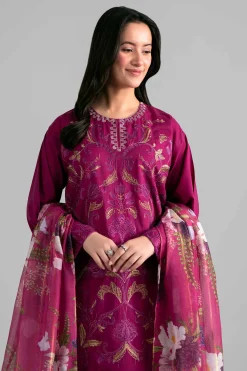3 Piece - Printed Embroidered Suit - PE26-526