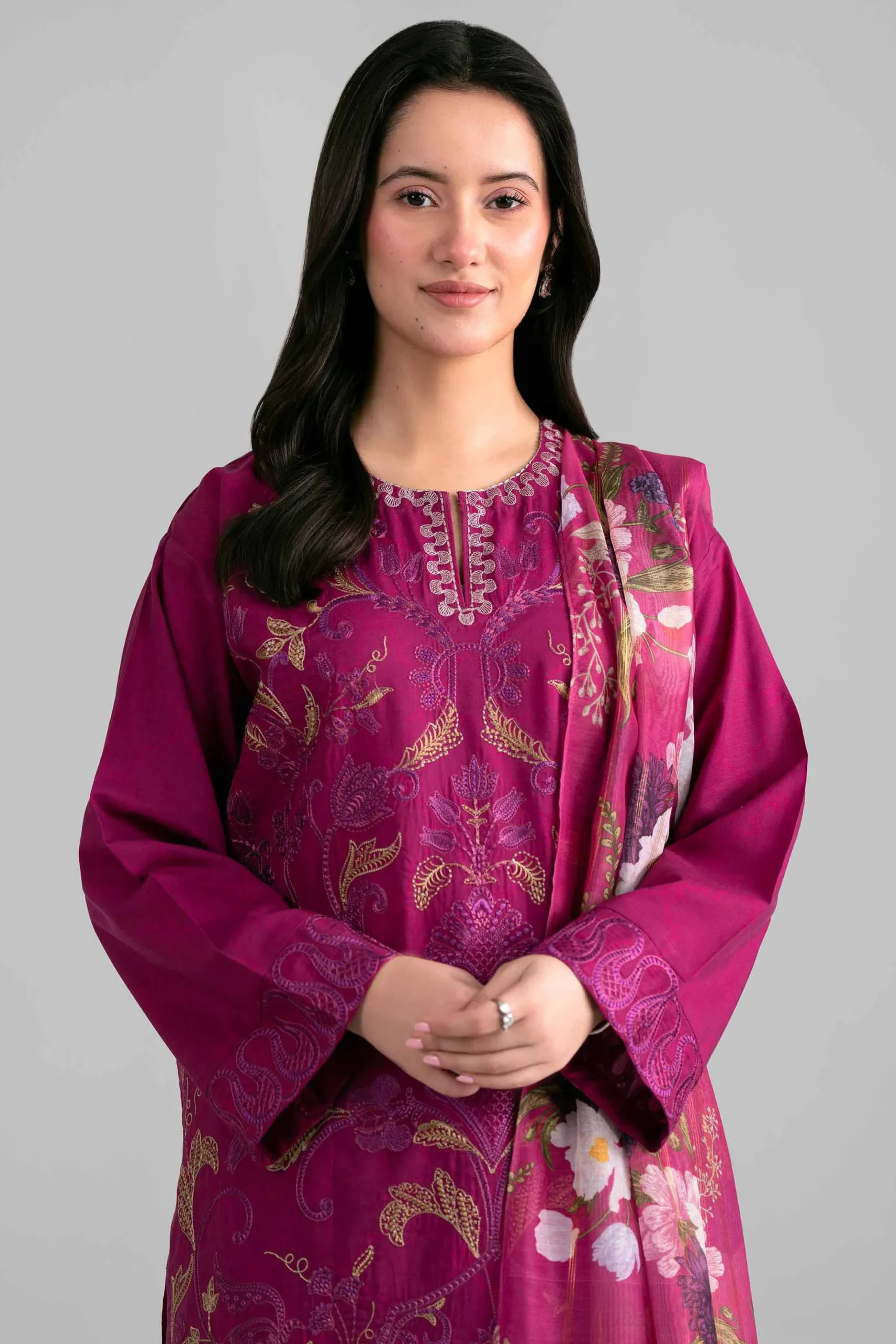 3 Piece - Printed Embroidered Suit - PE26-526