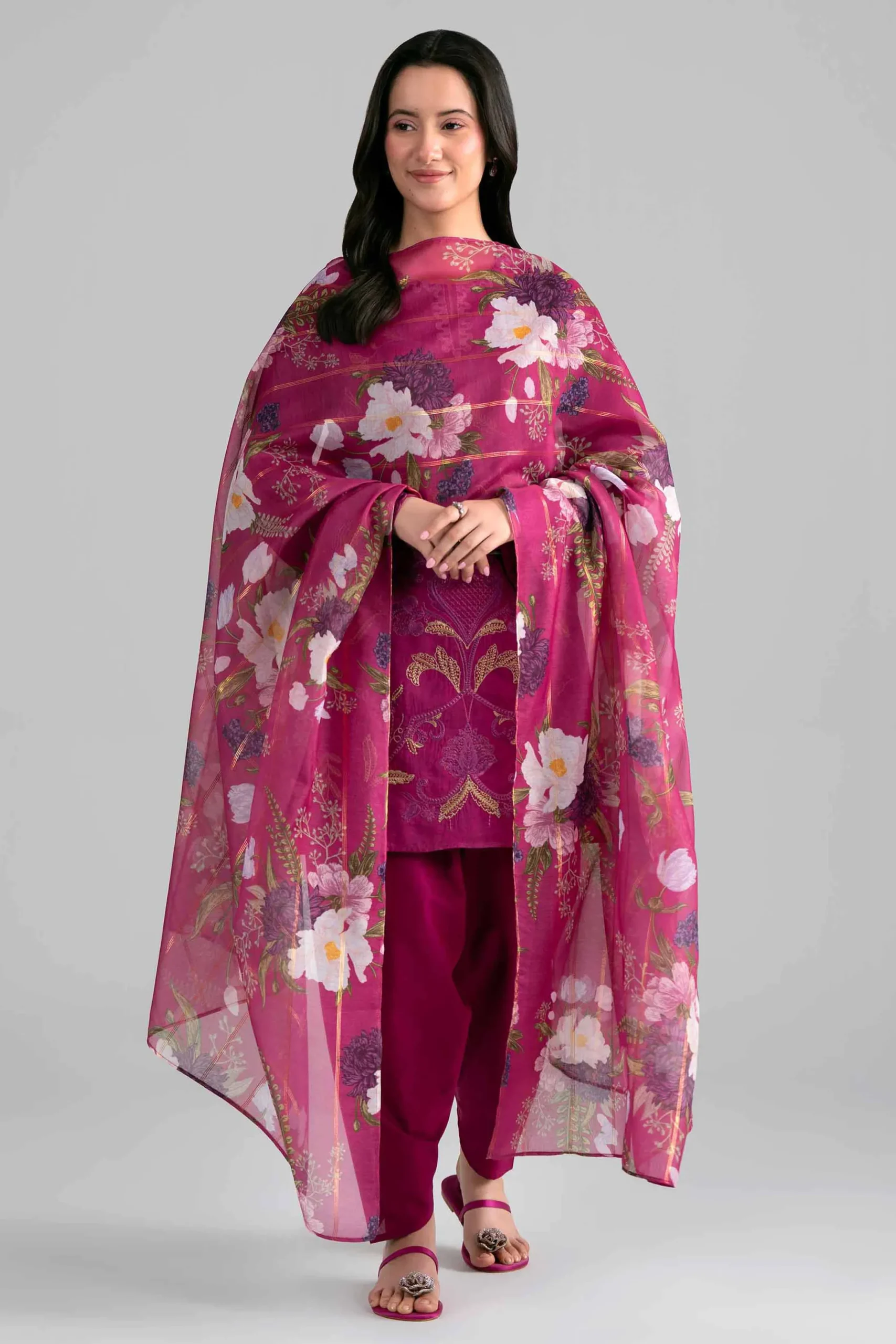 3 Piece - Printed Embroidered Suit - PE26-526