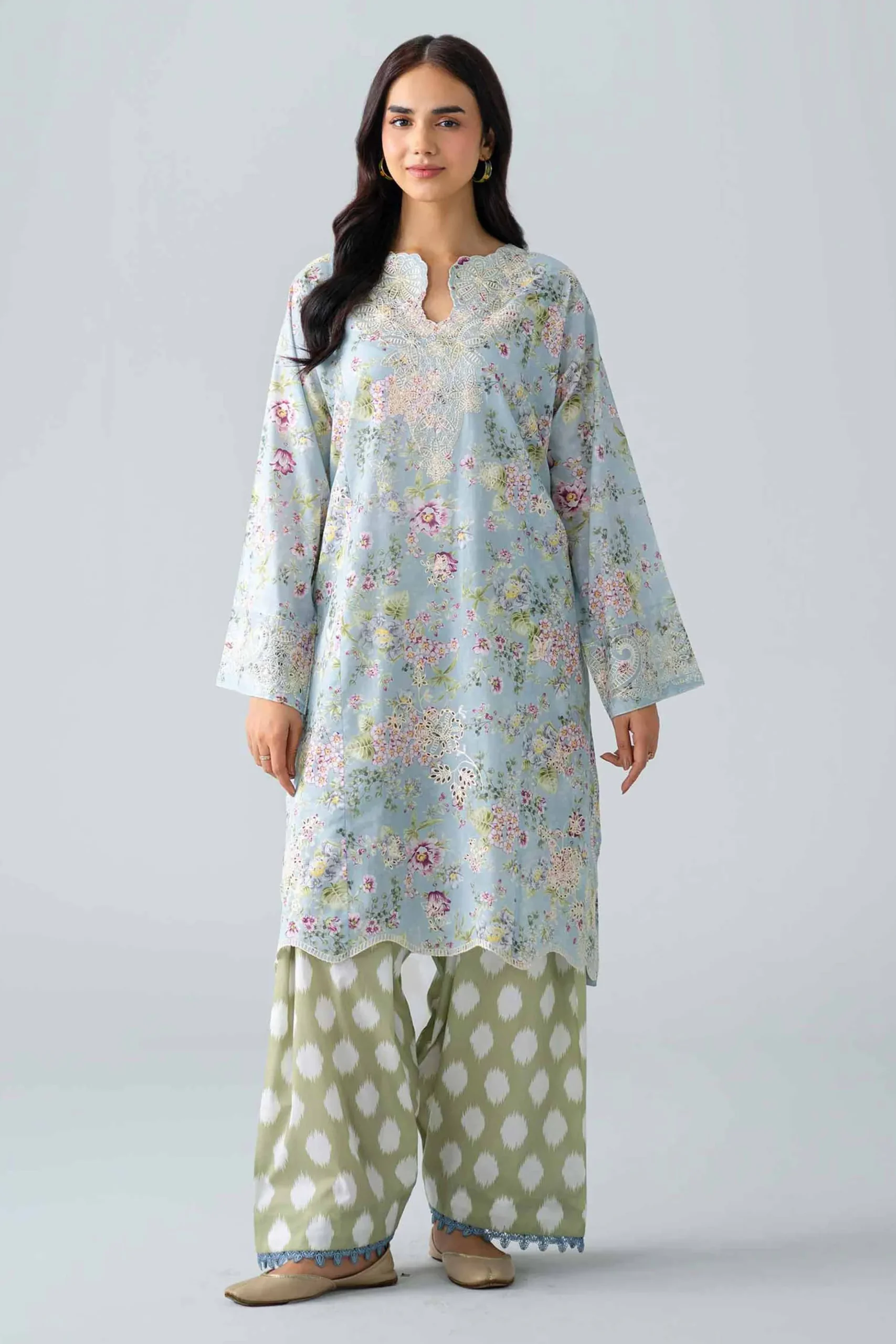 2 Piece - Printed Embroidered Suit - PE26-587