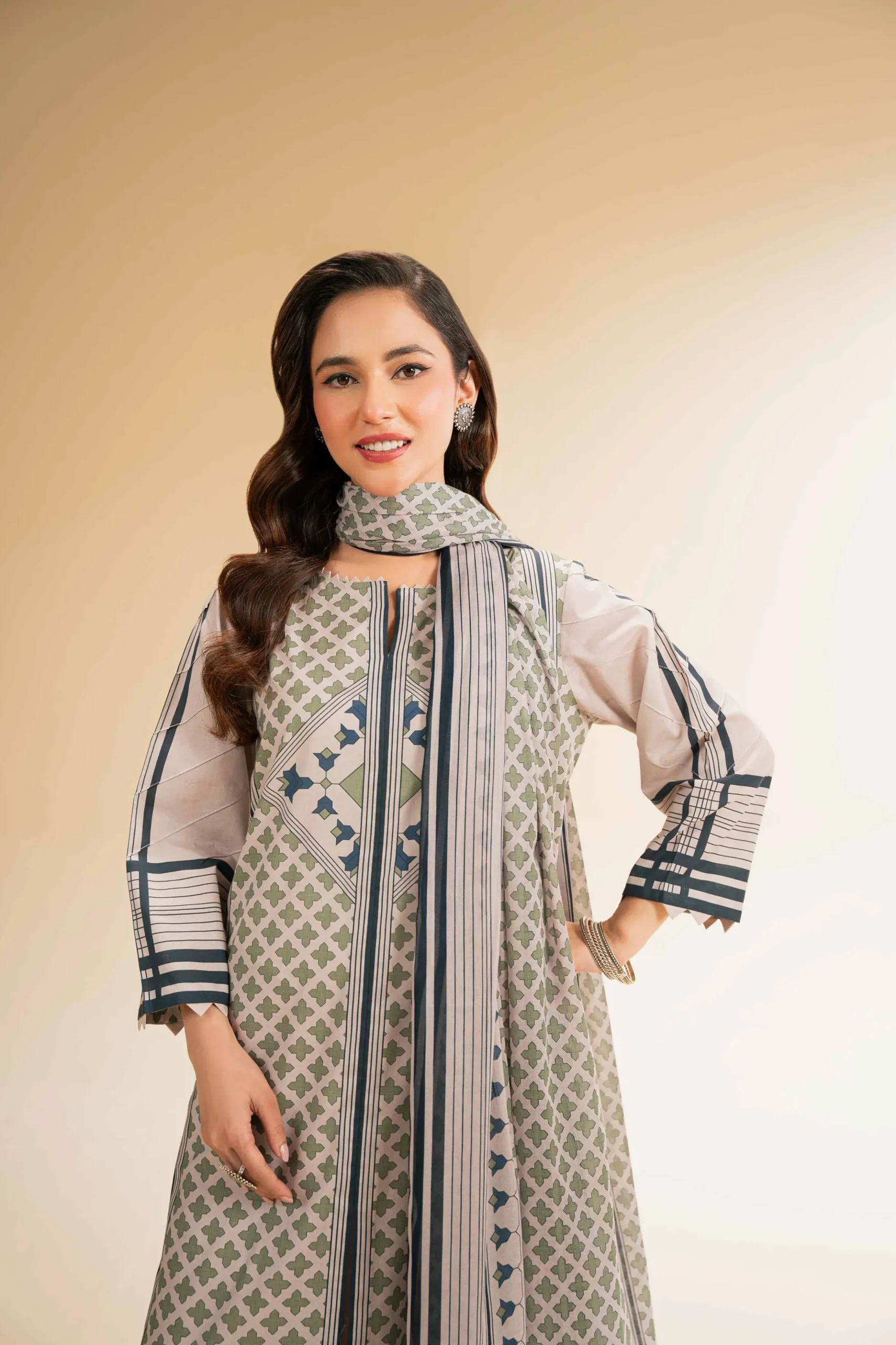 3 Piece - Printed Embroidered Suit - 42519173