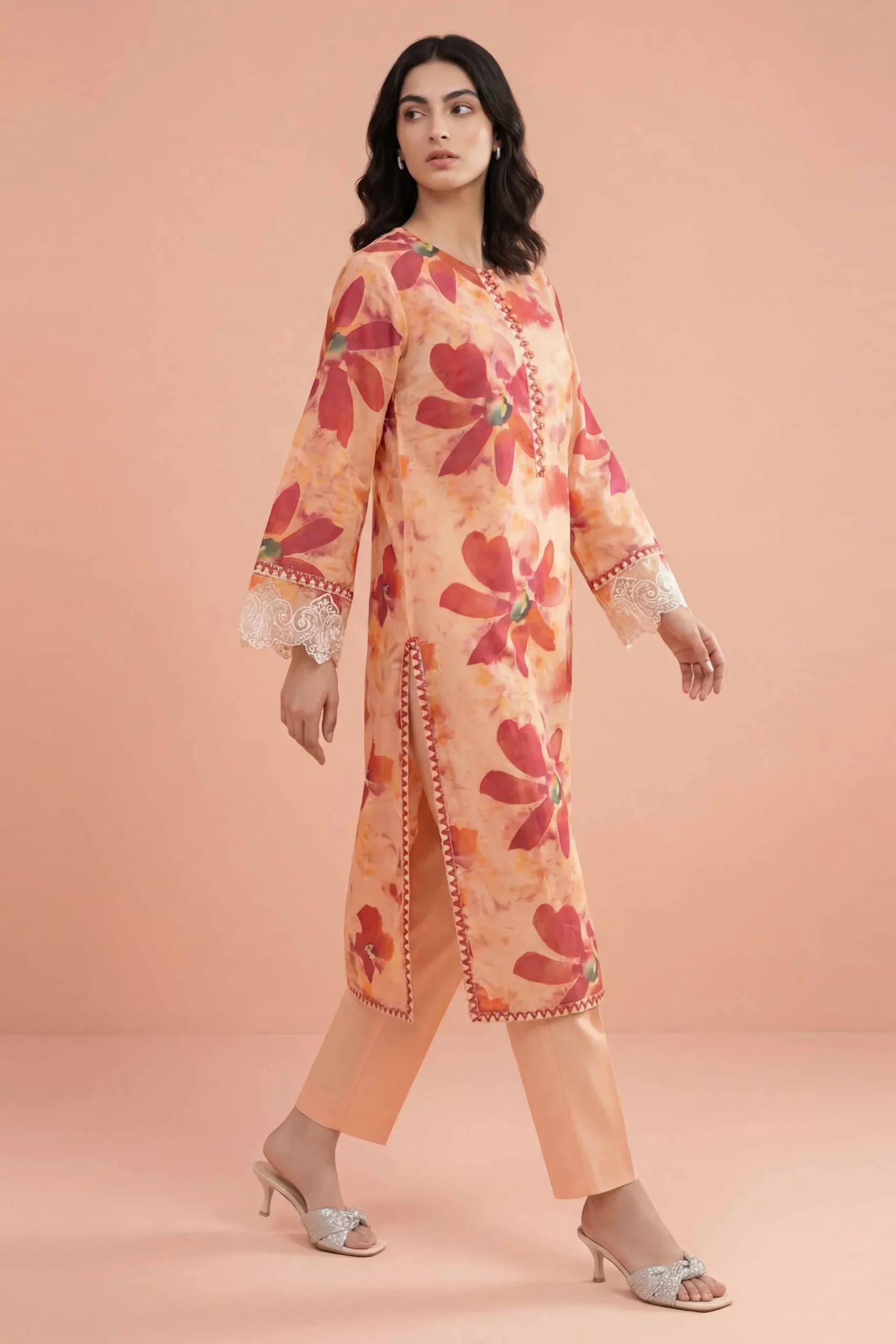 2 Piece - Printed Embroidered Suit - PE26-225