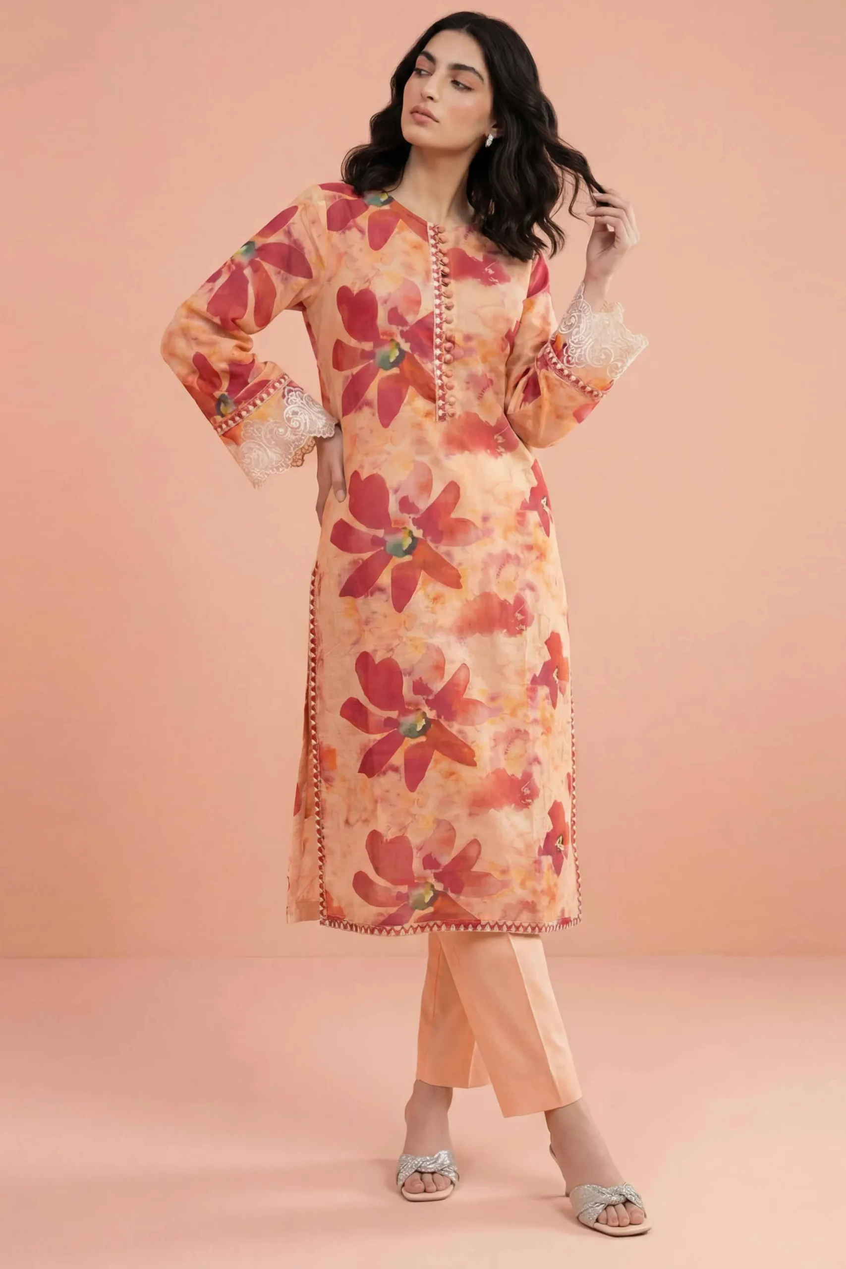 2 Piece - Printed Embroidered Suit - PE26-225