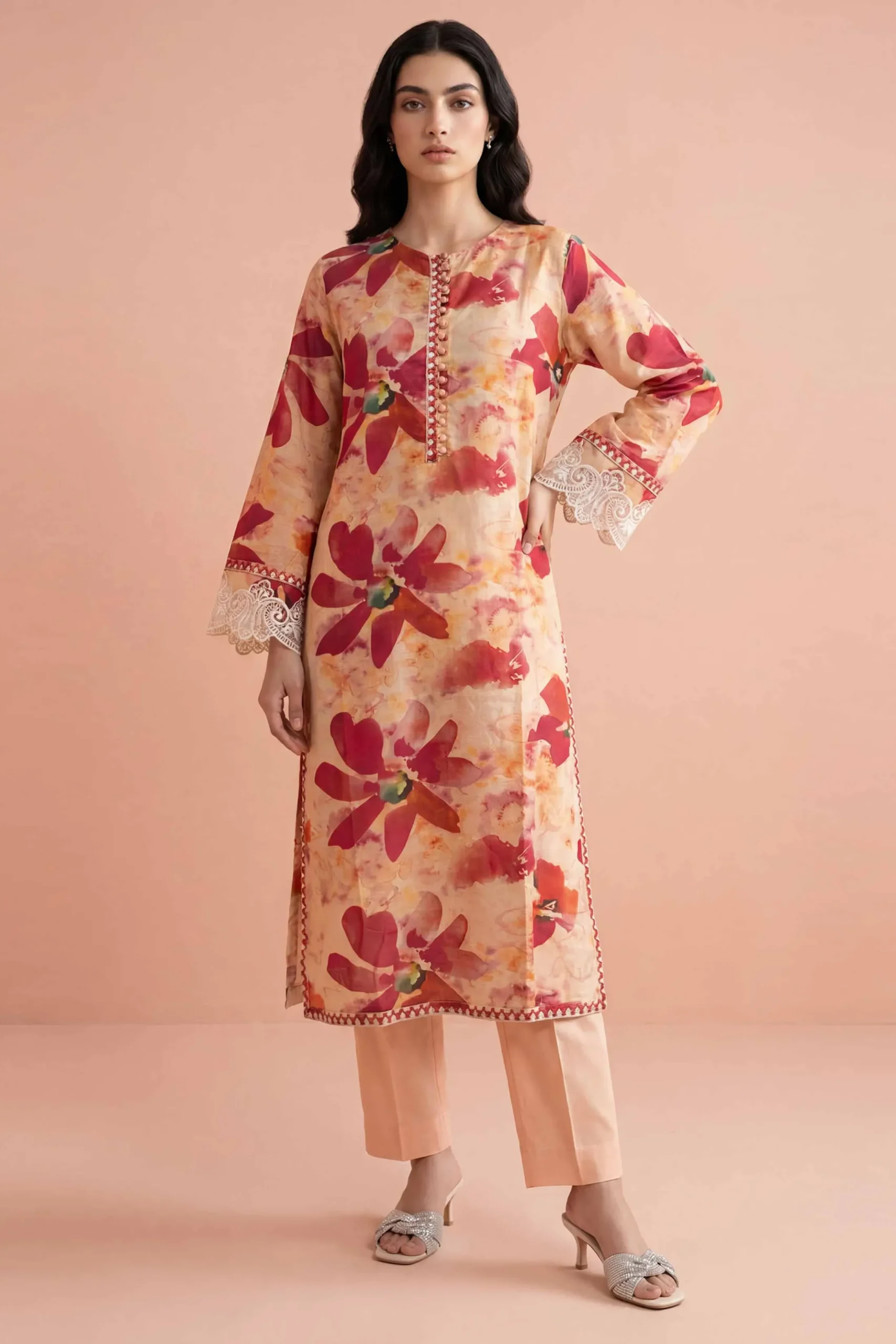 2 Piece - Printed Embroidered Suit - PE26-225