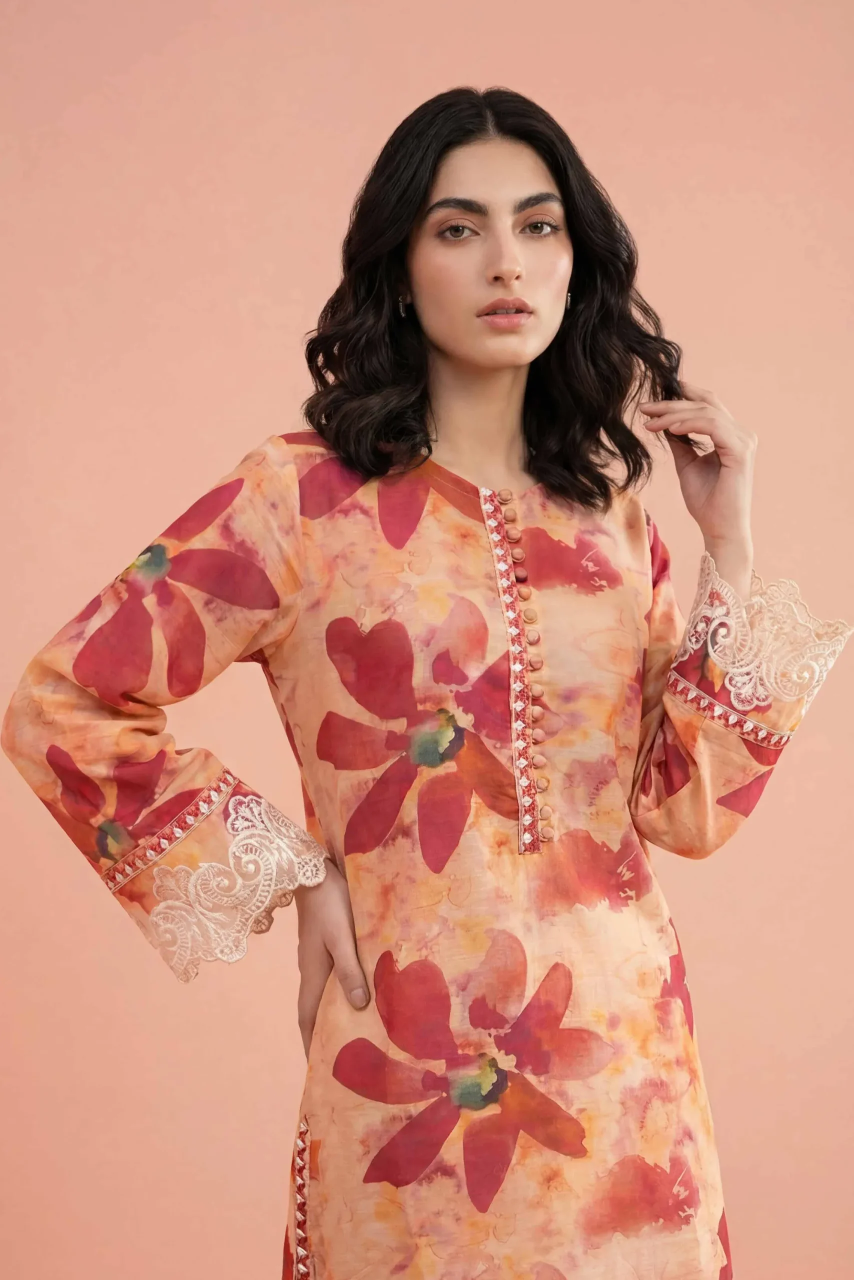 2 Piece - Printed Embroidered Suit - PE26-225