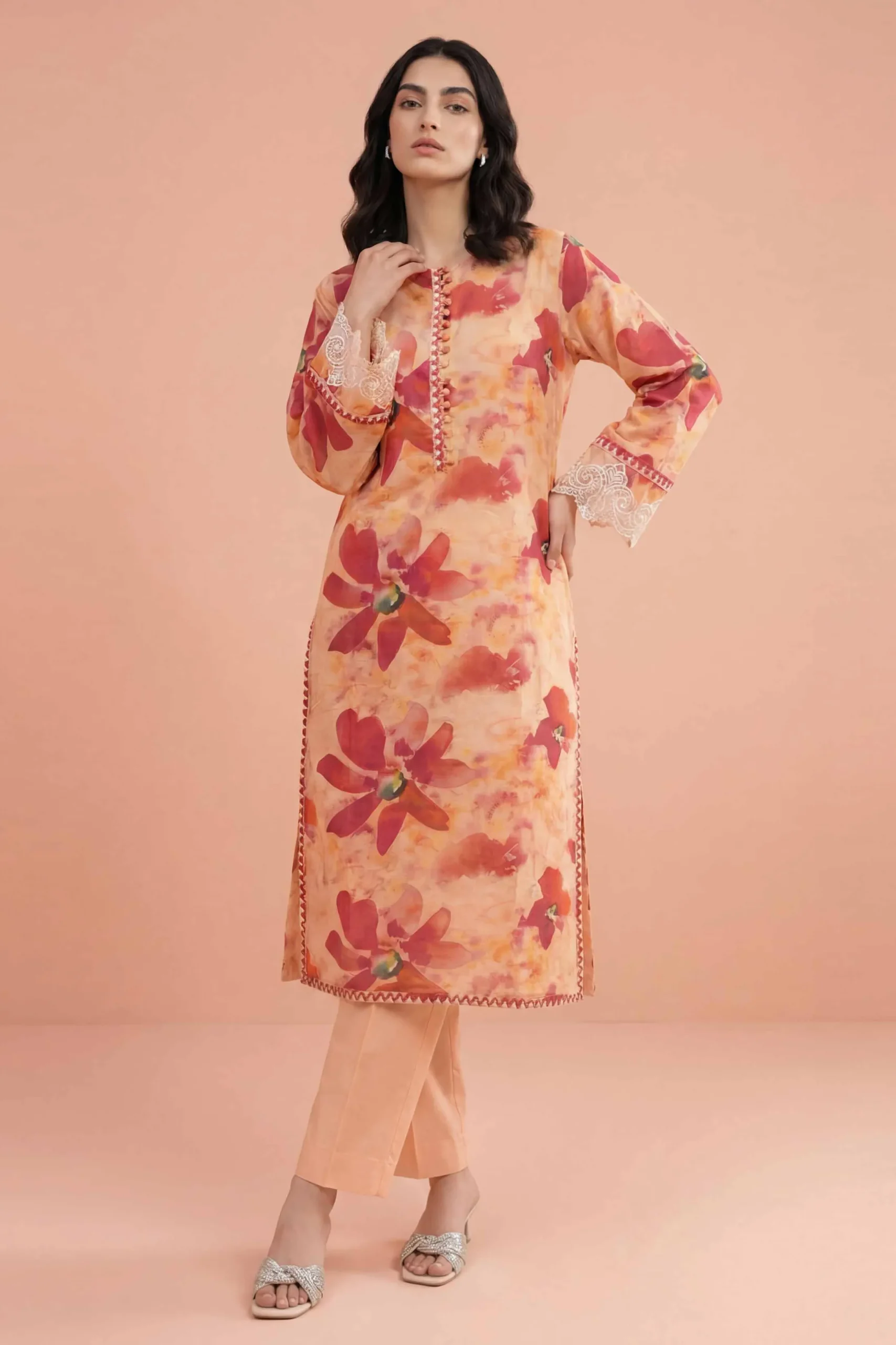 2 Piece - Printed Embroidered Suit - PE26-225
