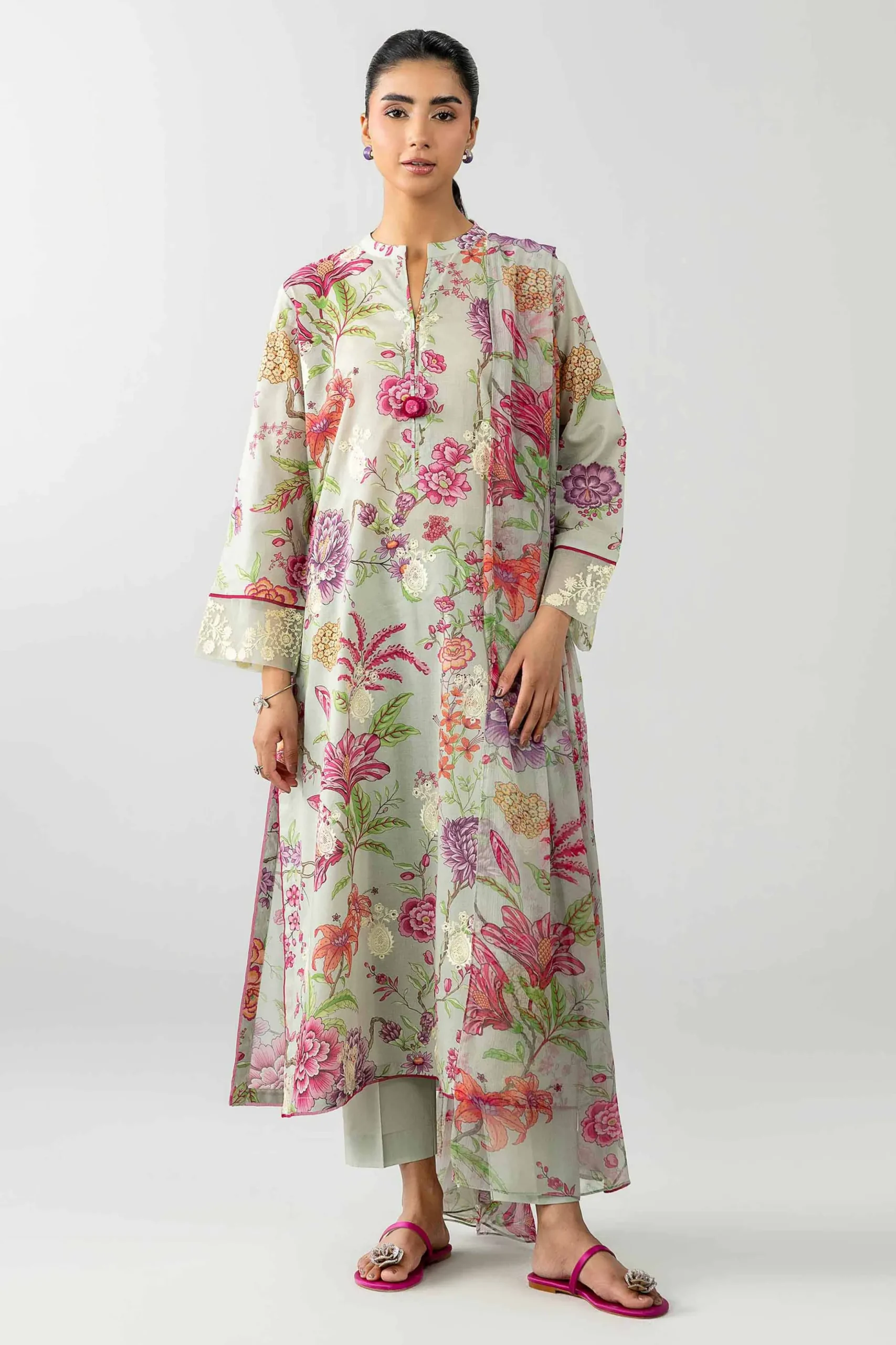 3 Piece - Printed Embroidered Suit - PE26-493