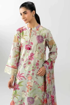 3 Piece - Printed Embroidered Suit - PE26-493