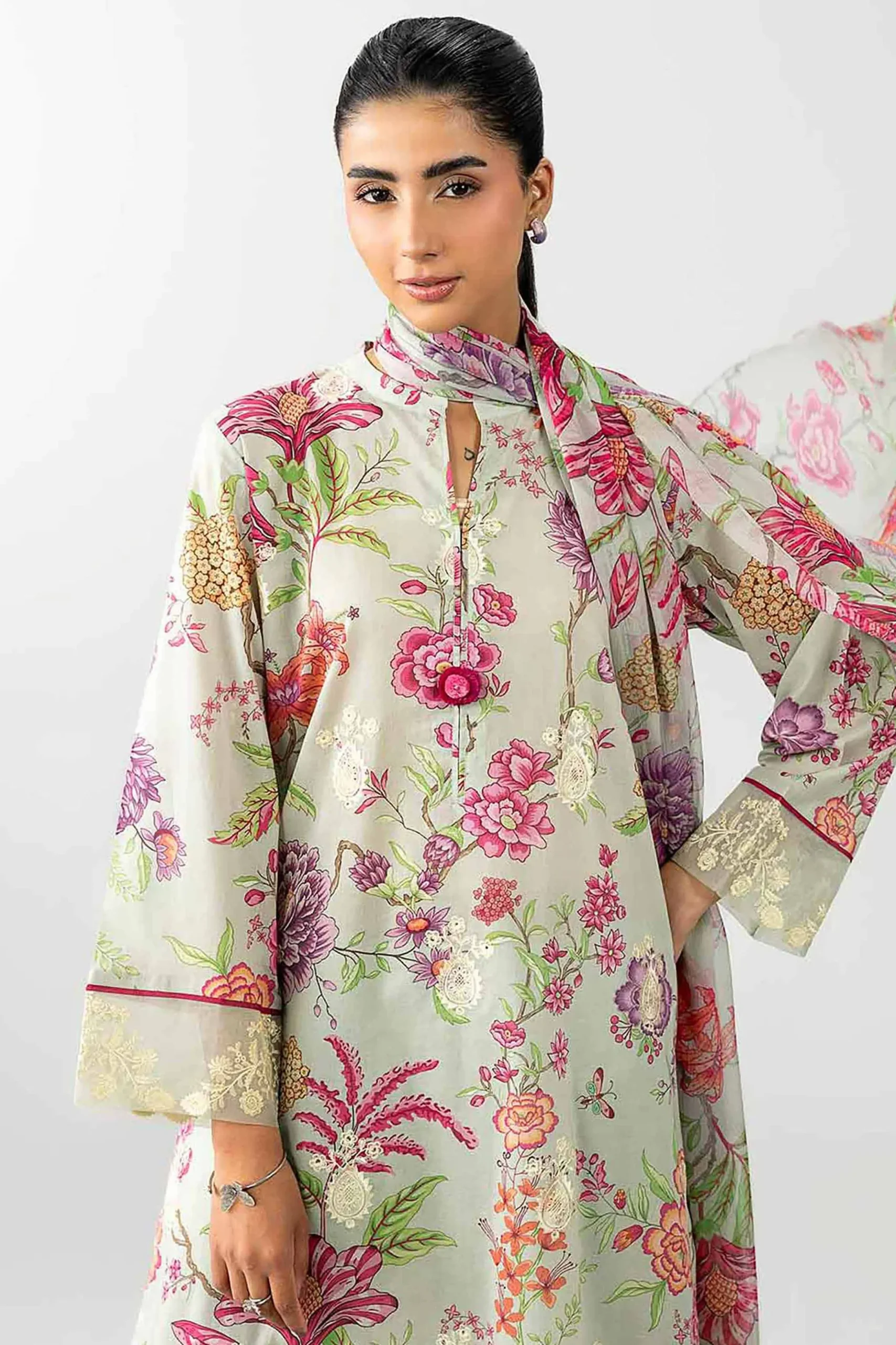 3 Piece - Printed Embroidered Suit - PE26-493