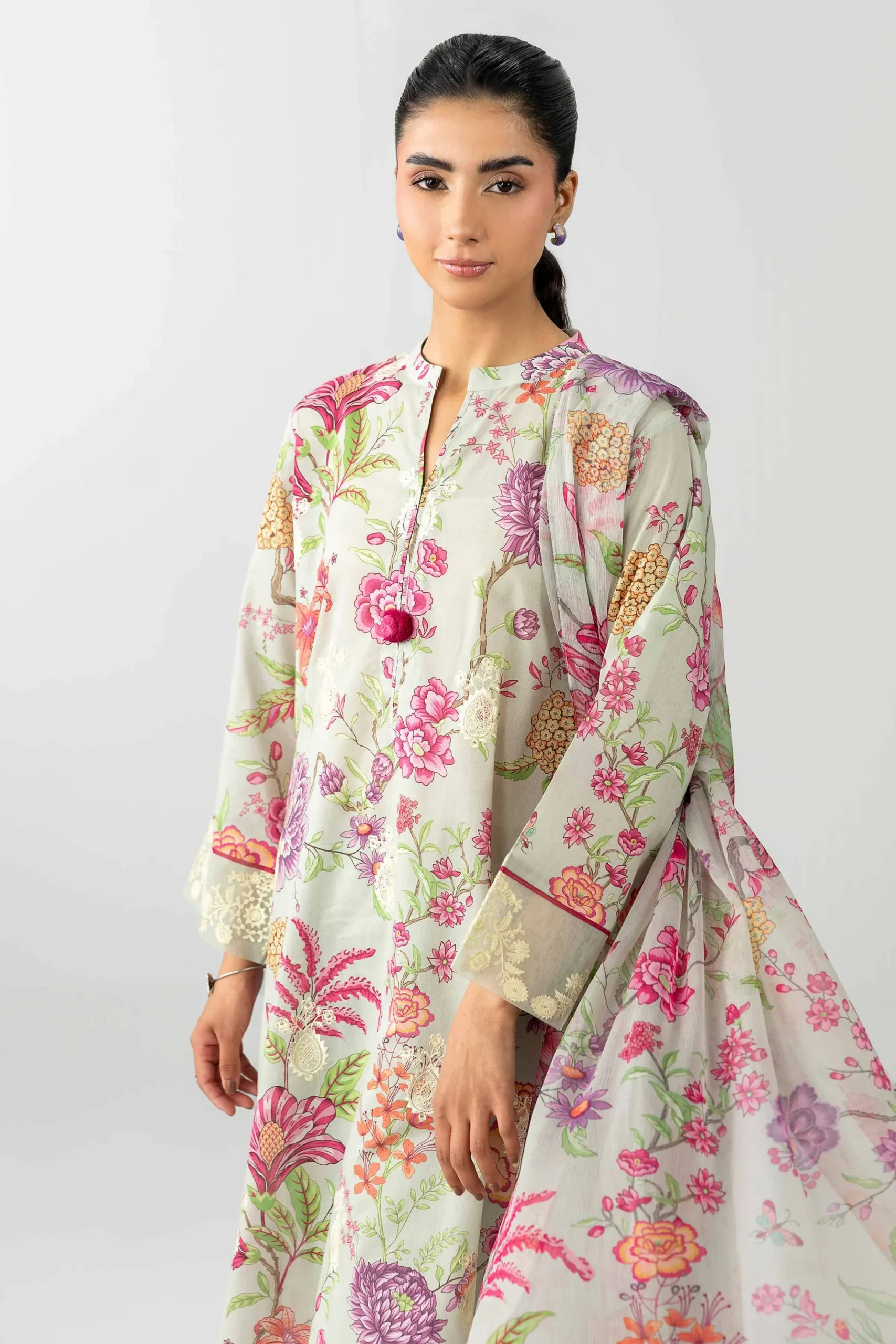 3 Piece - Printed Embroidered Suit - PE26-493