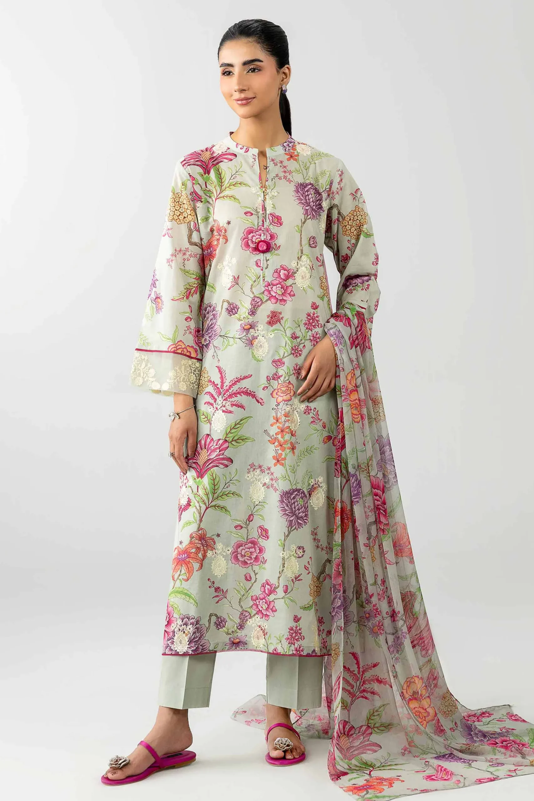 3 Piece - Printed Embroidered Suit - PE26-493