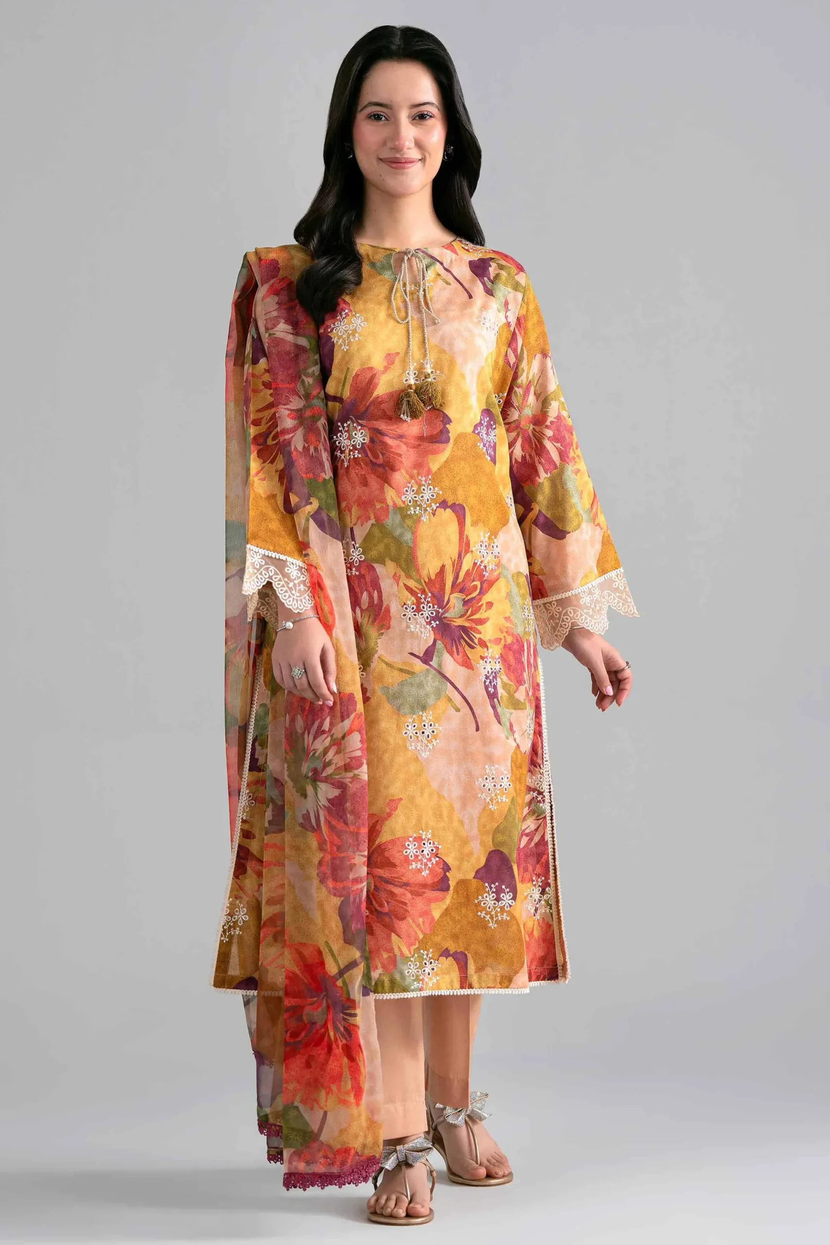 3 Piece - Printed Embroidered Suit - PE26-498