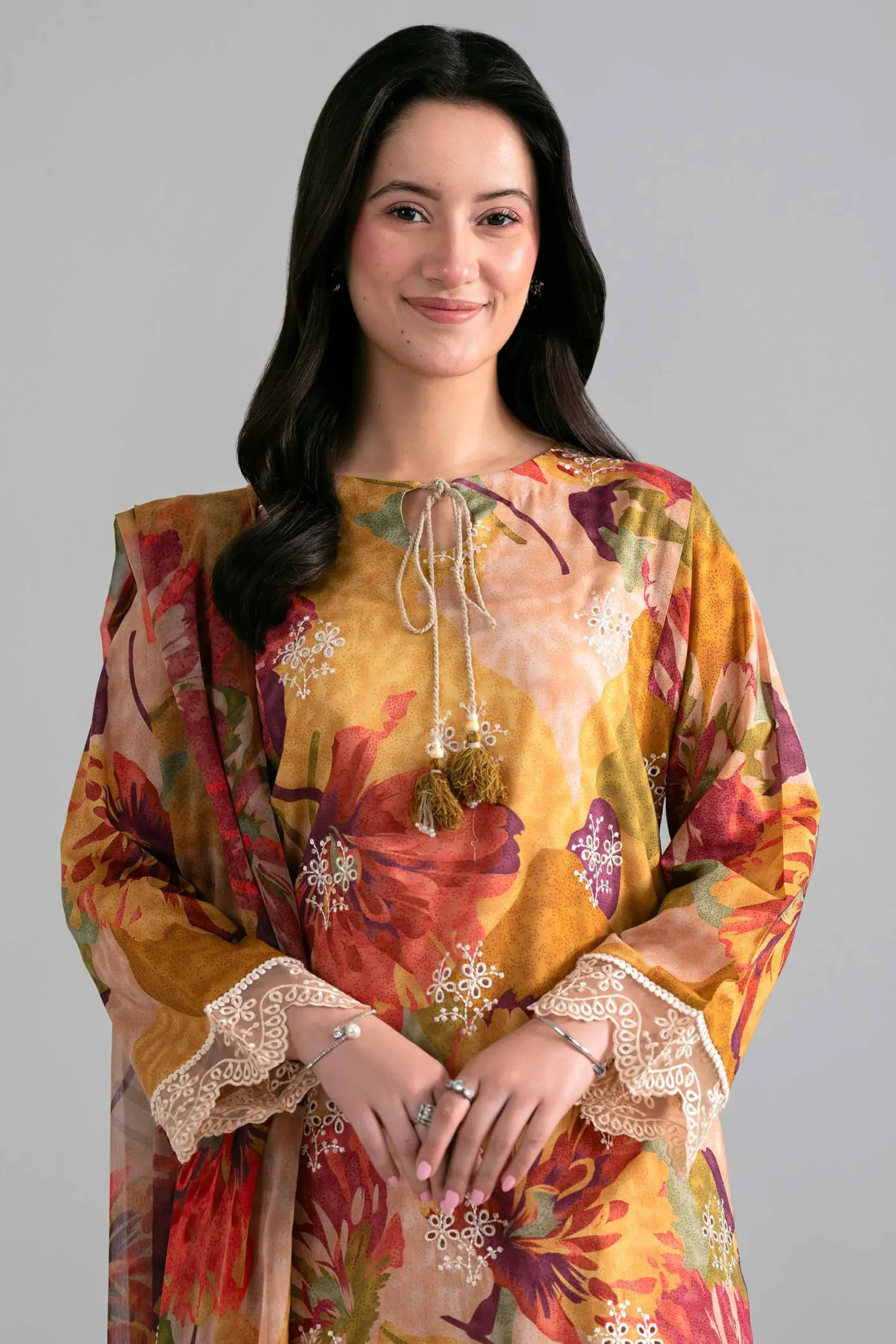 3 Piece - Printed Embroidered Suit - PE26-498