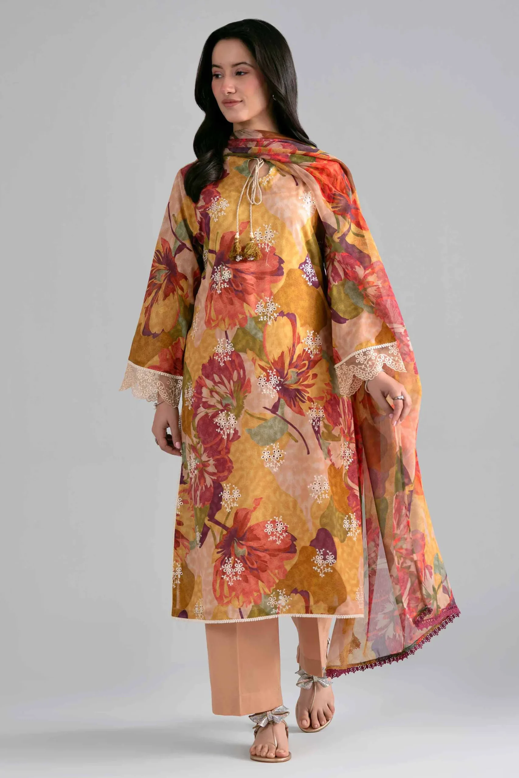 3 Piece - Printed Embroidered Suit - PE26-498