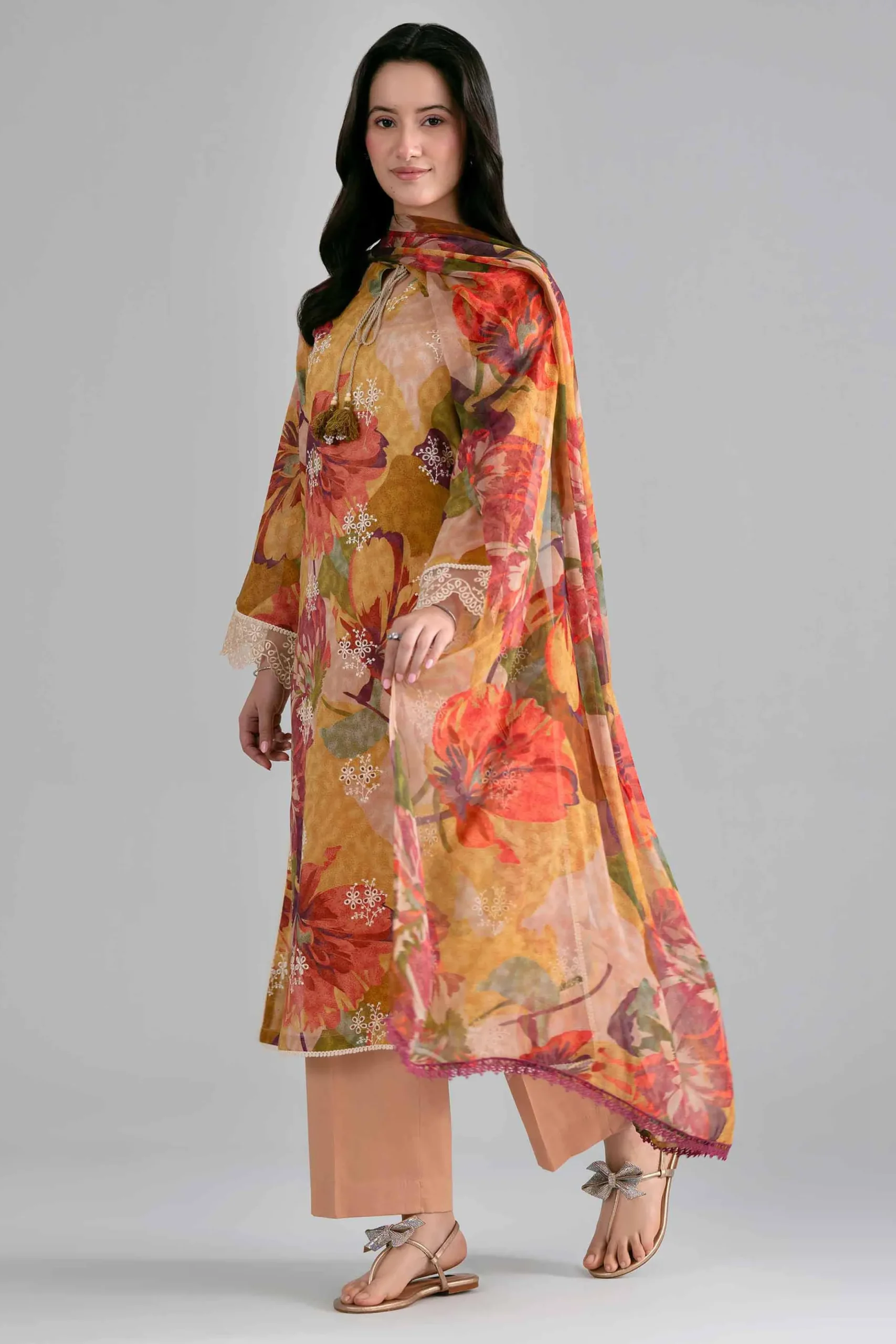 3 Piece - Printed Embroidered Suit - PE26-498