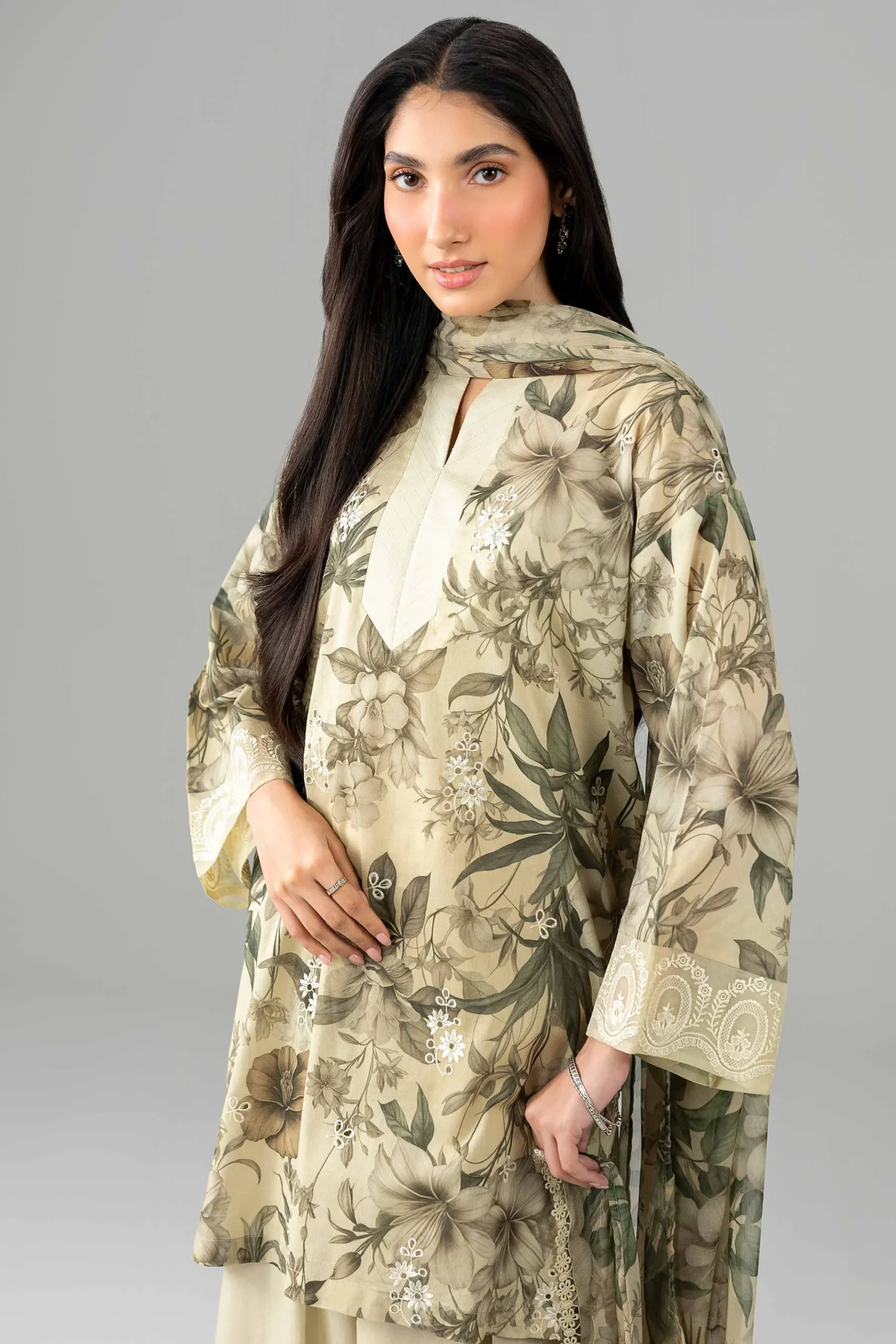 3 Piece - Printed Embroidered Suit - PE26-497