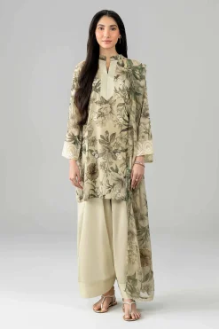 3 Piece - Printed Embroidered Suit - PE26-497