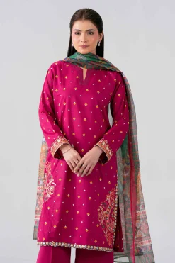 3 Piece - Printed Embroidered Suit - PE26-507