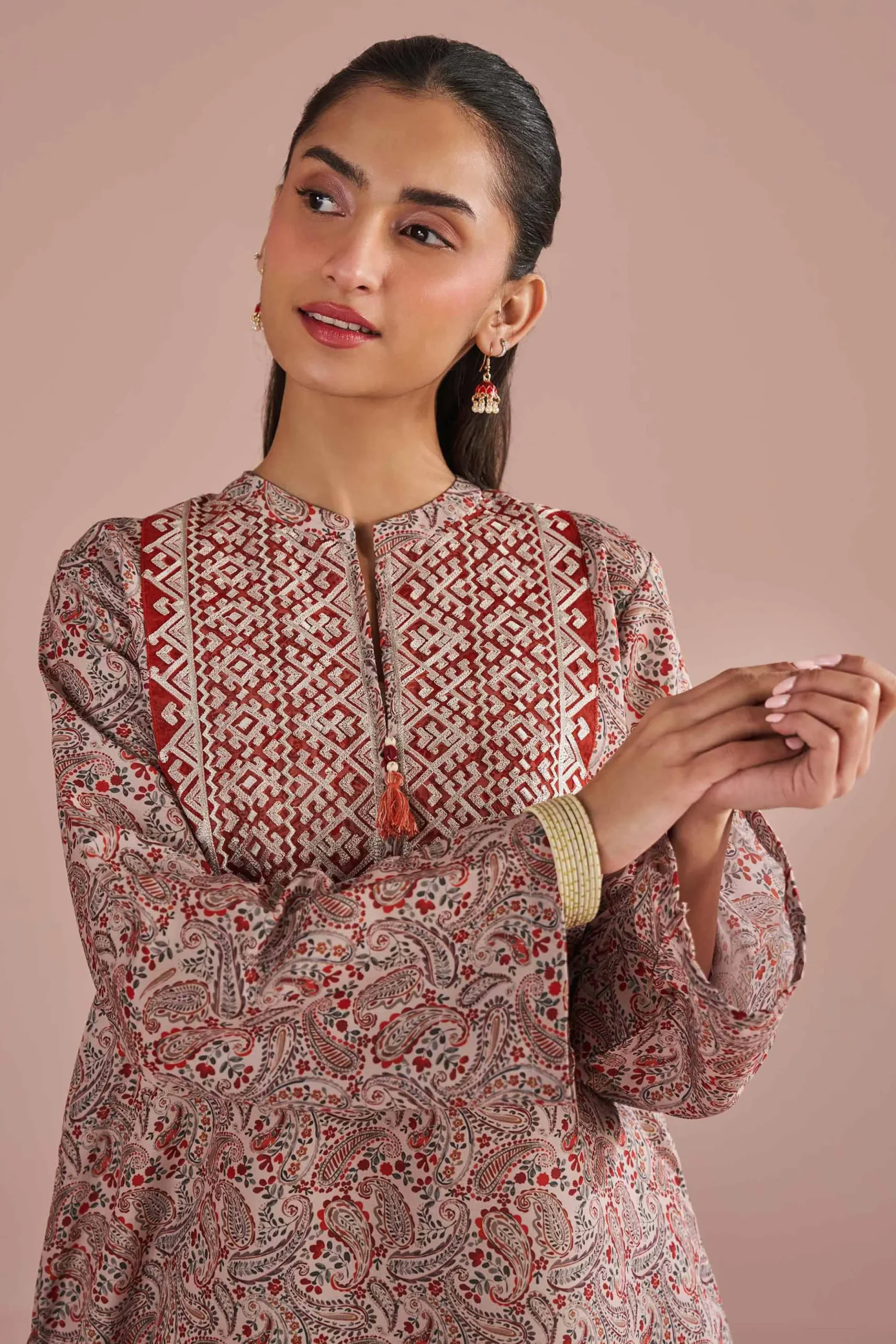 2 Piece - Printed Embroidered Suit - PE26-28