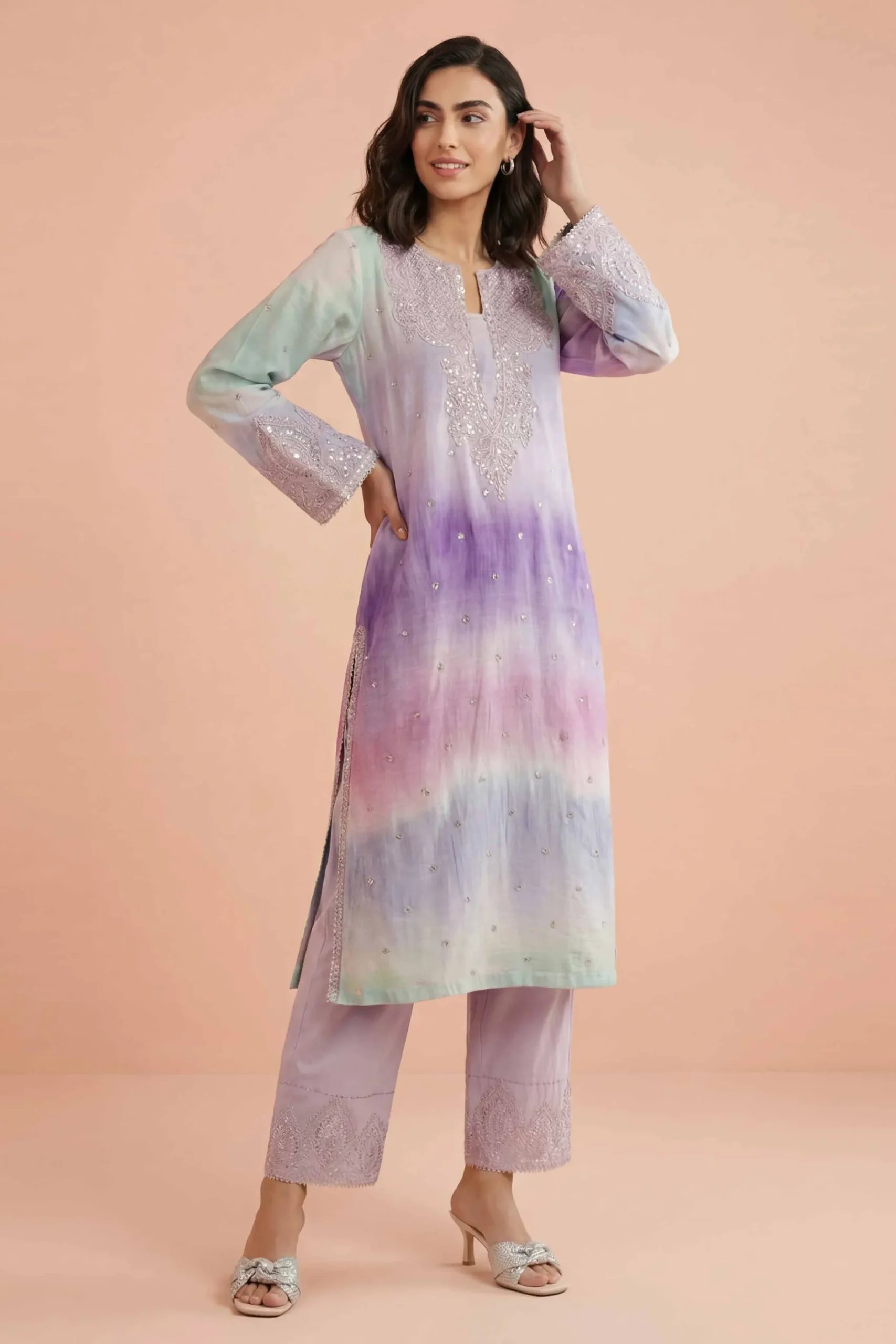 2 Piece - Printed Embroidered Suit - PE26-229