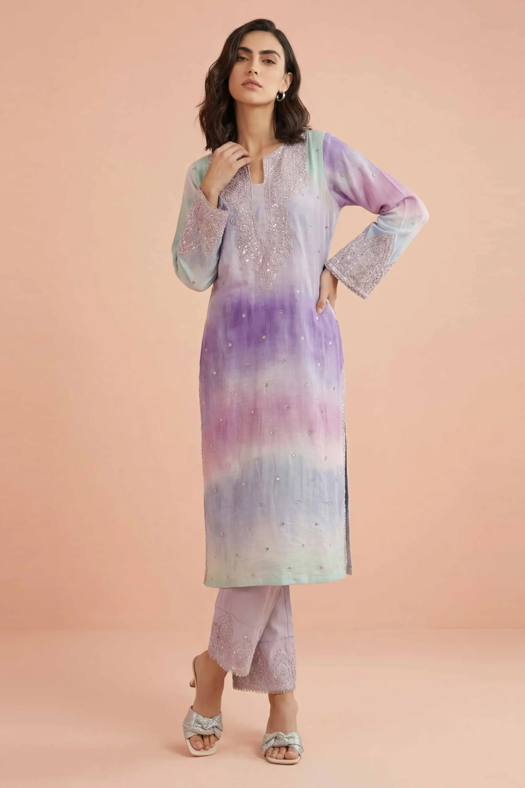 2 Piece - Printed Embroidered Suit - PE26-229