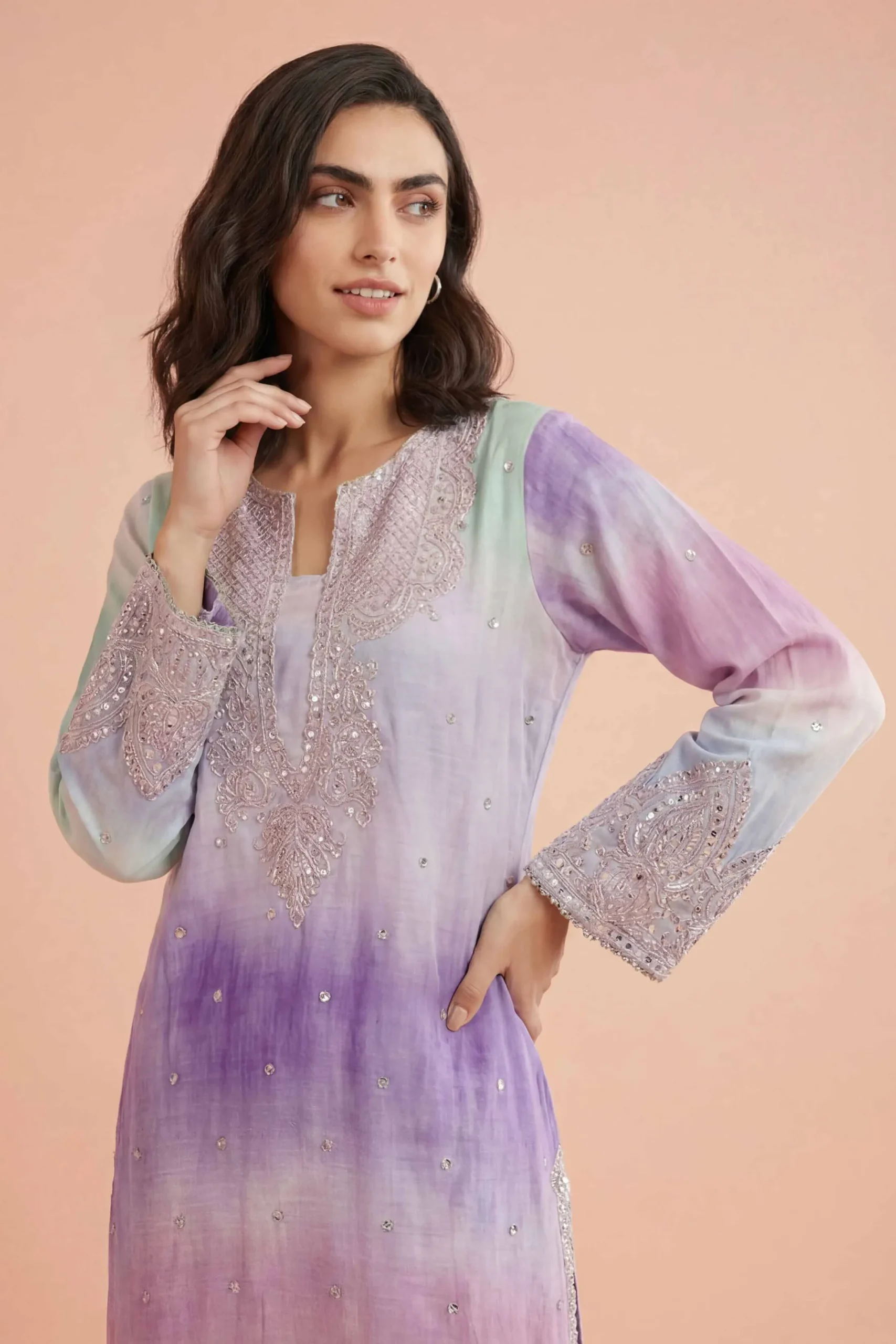 2 Piece - Printed Embroidered Suit - PE26-229