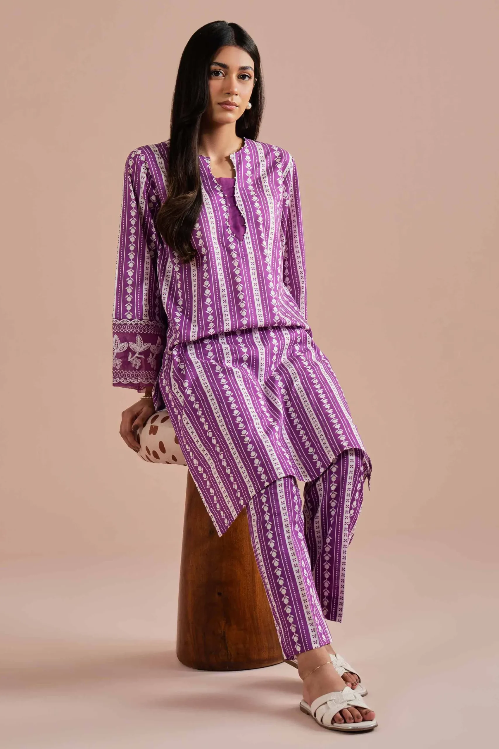 2 Piece - Printed Embroidered Suit - PE26-209