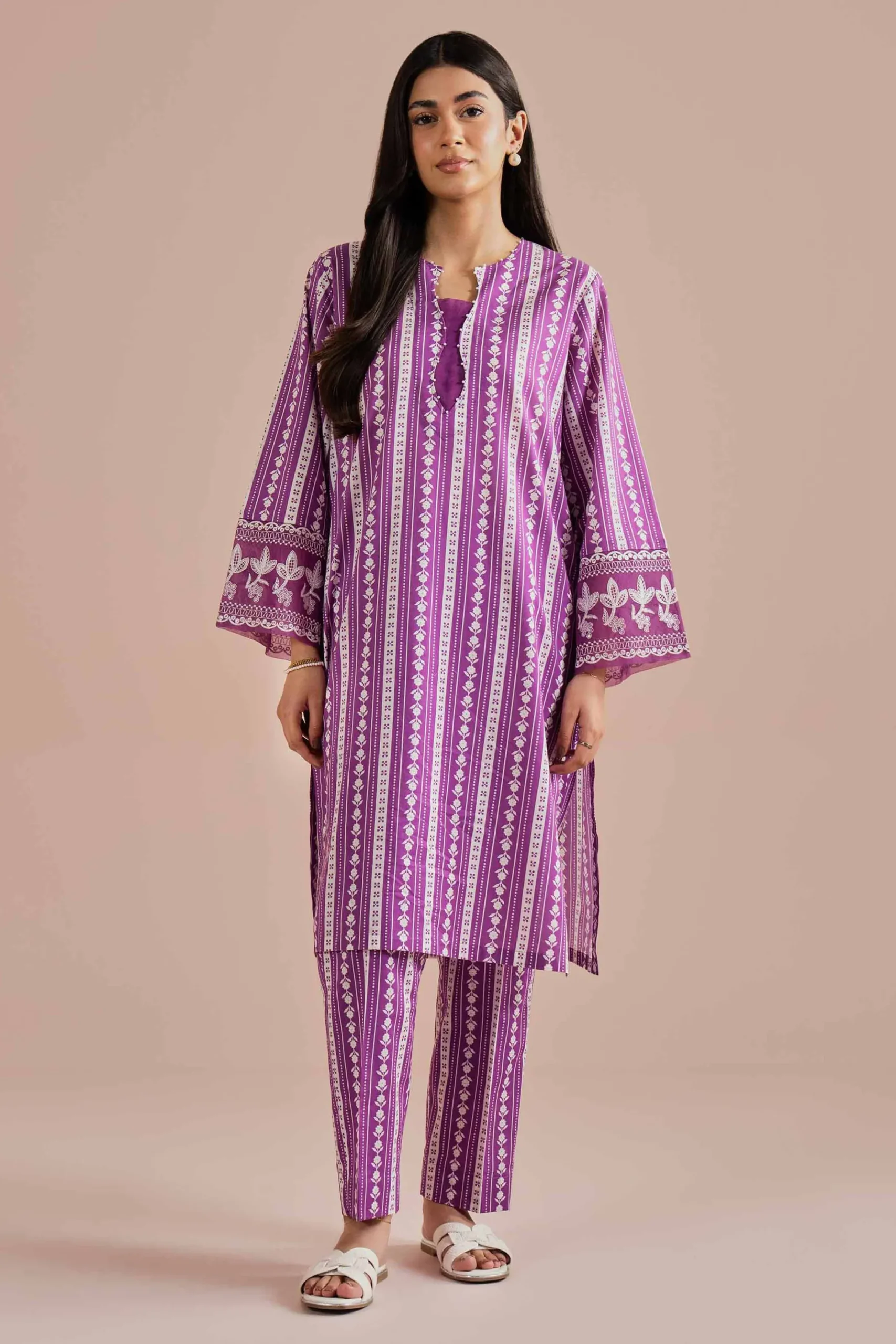2 Piece - Printed Embroidered Suit - PE26-209