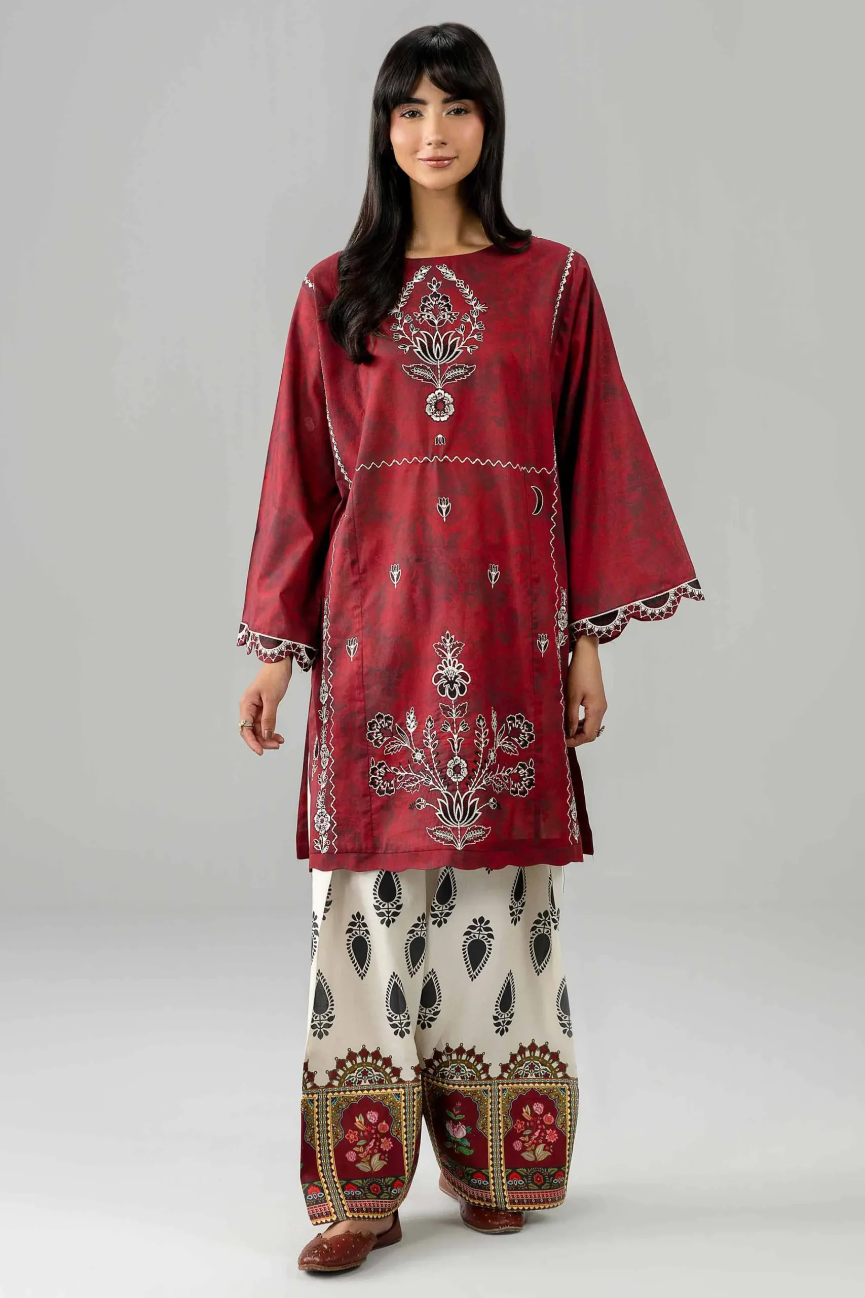 2 Piece - Printed Embroidered Suit - PE26-585