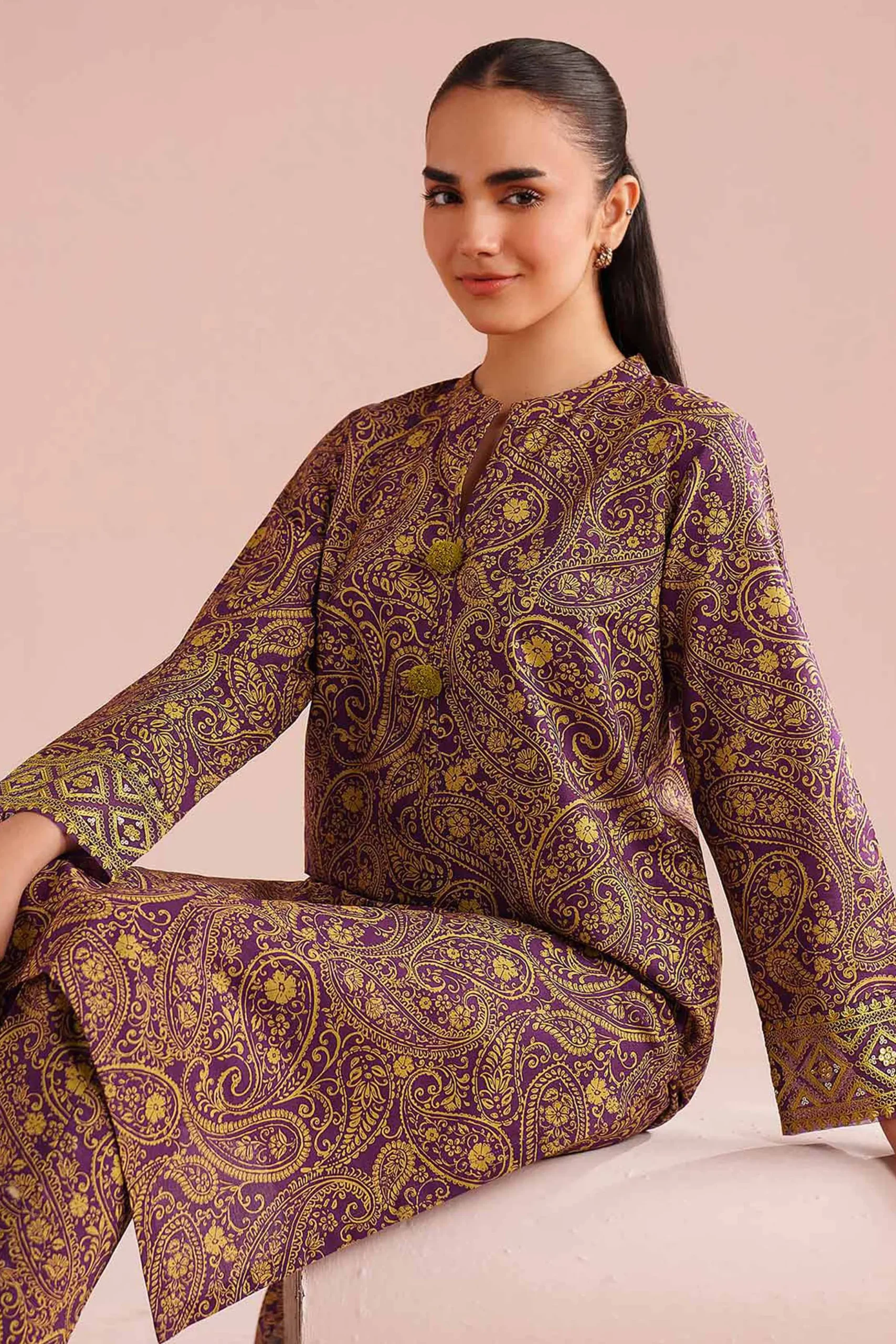 2 Piece - Printed Embroidered Suit - PE26-199