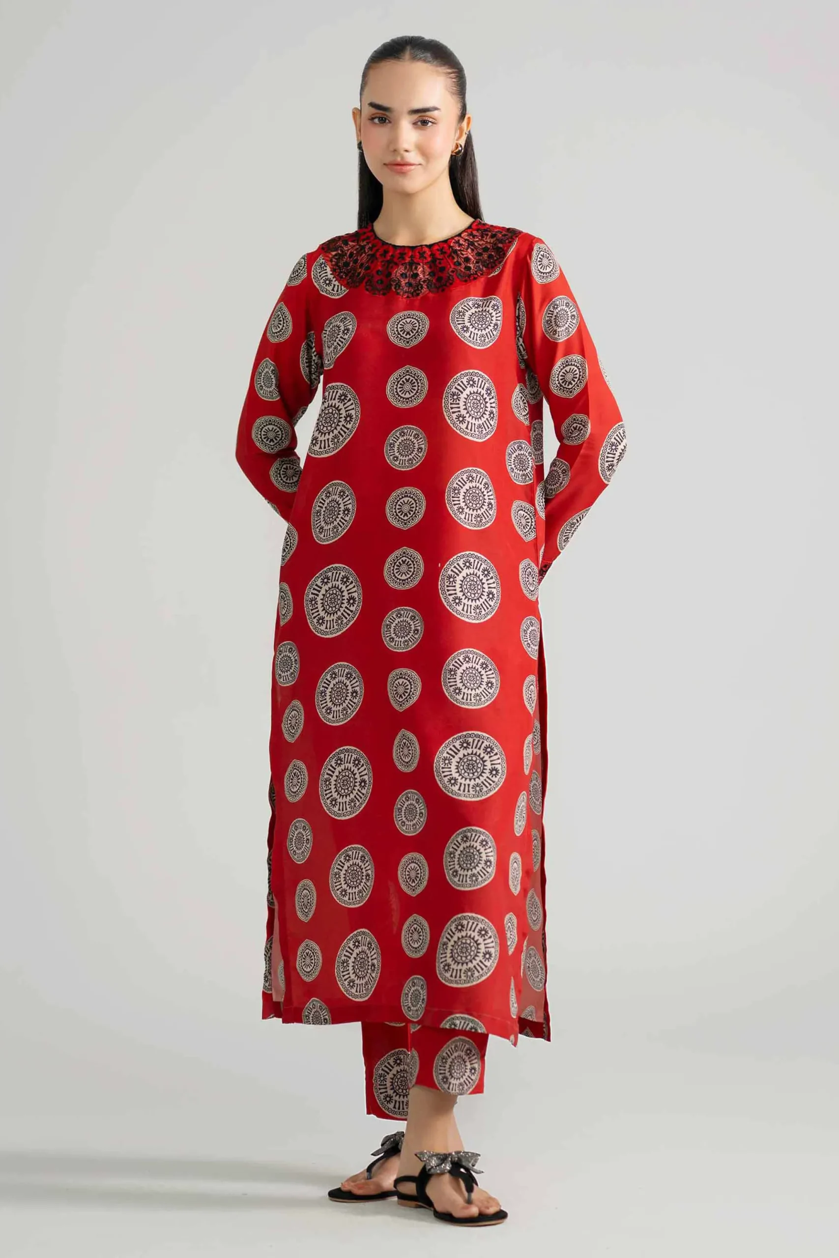 2 Piece - Printed Embroidered Suit - PE26-349
